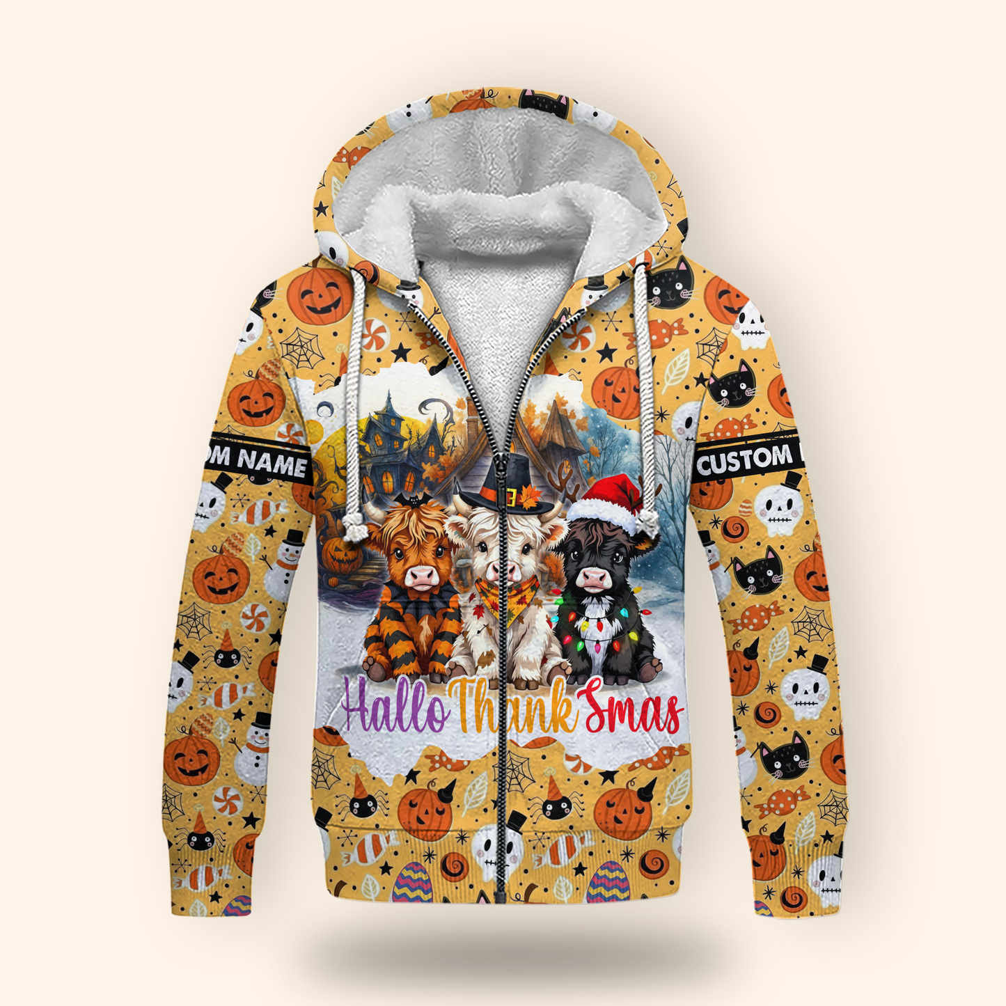 HalloThanksmas Hoodie – Funny Cow Family Halloween Thanksgiving Christmas Sweater, Custom Choo