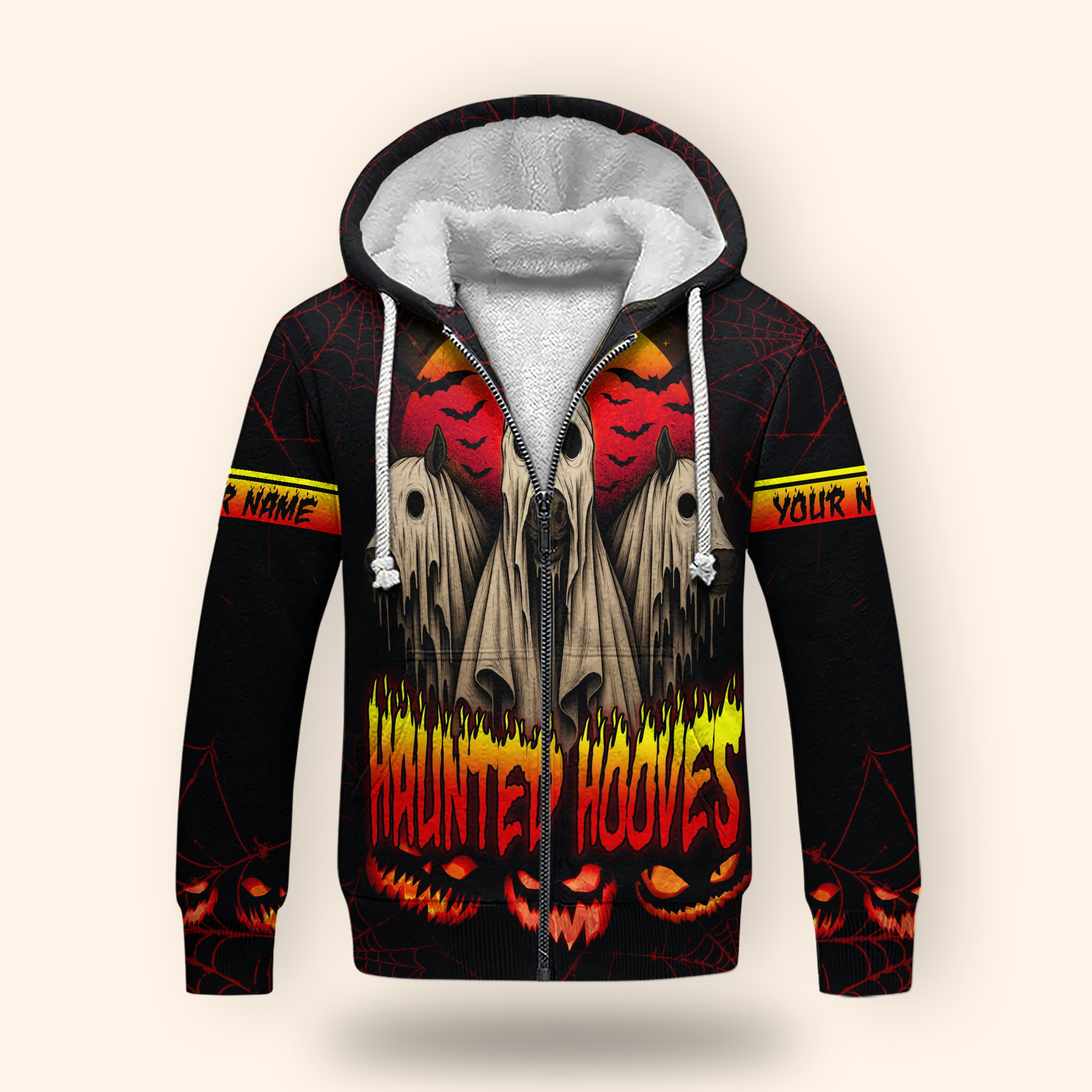 Personalized Haunted Hooves Hoodie – Ghost Horse Halloween Zip Up Jacket, Custom Choo