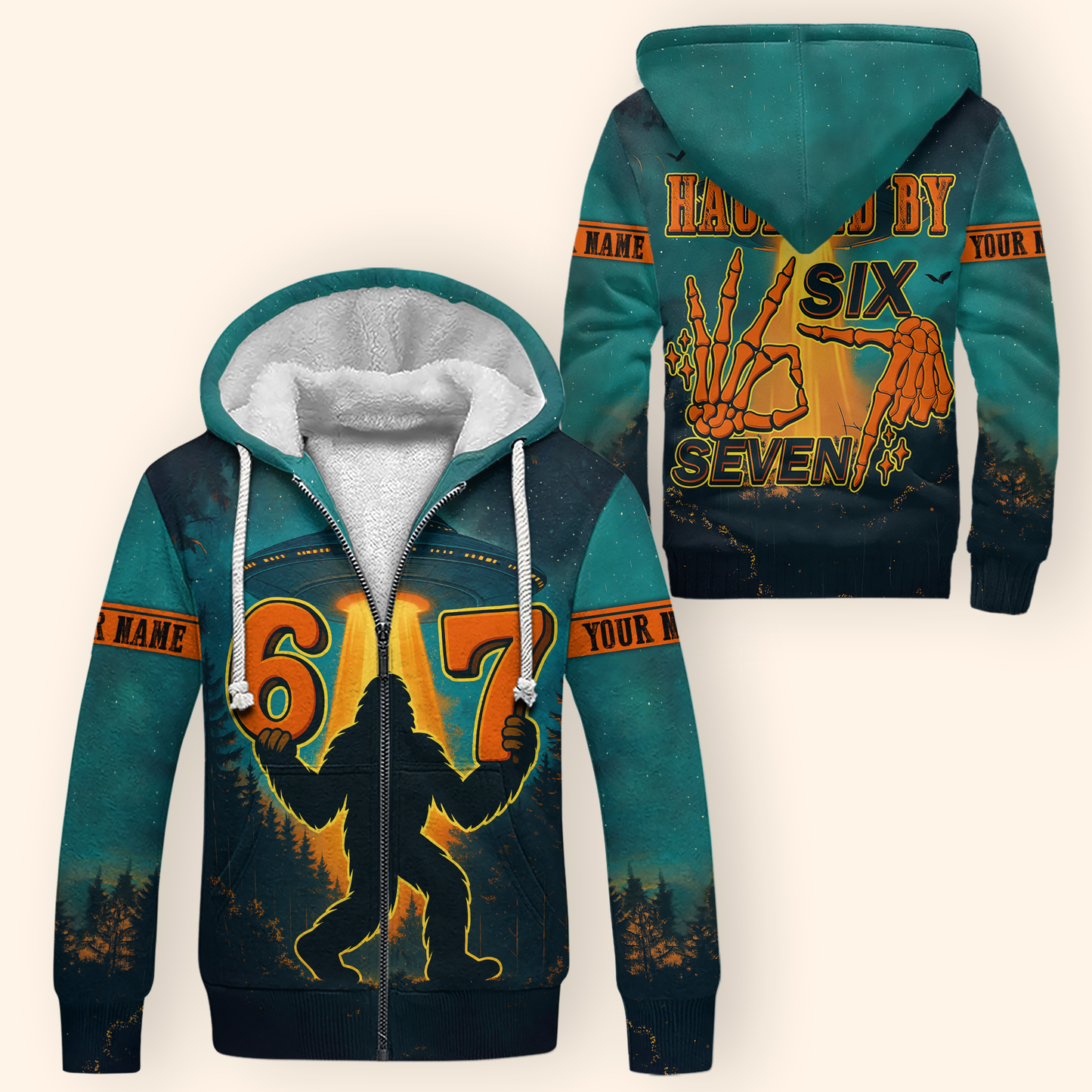 Personalized Bigfoot Hoodie – Haunted by 67 Alien UFO Halloween Zip Up, Custom Choo