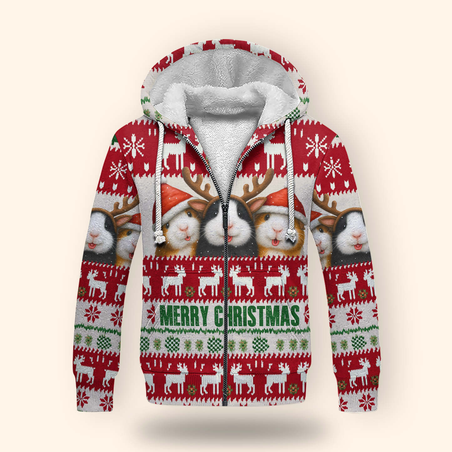 Funny Guinea Pig Christmas Hoodie – Merry Christmas Ugly Sweater Style Zip Up