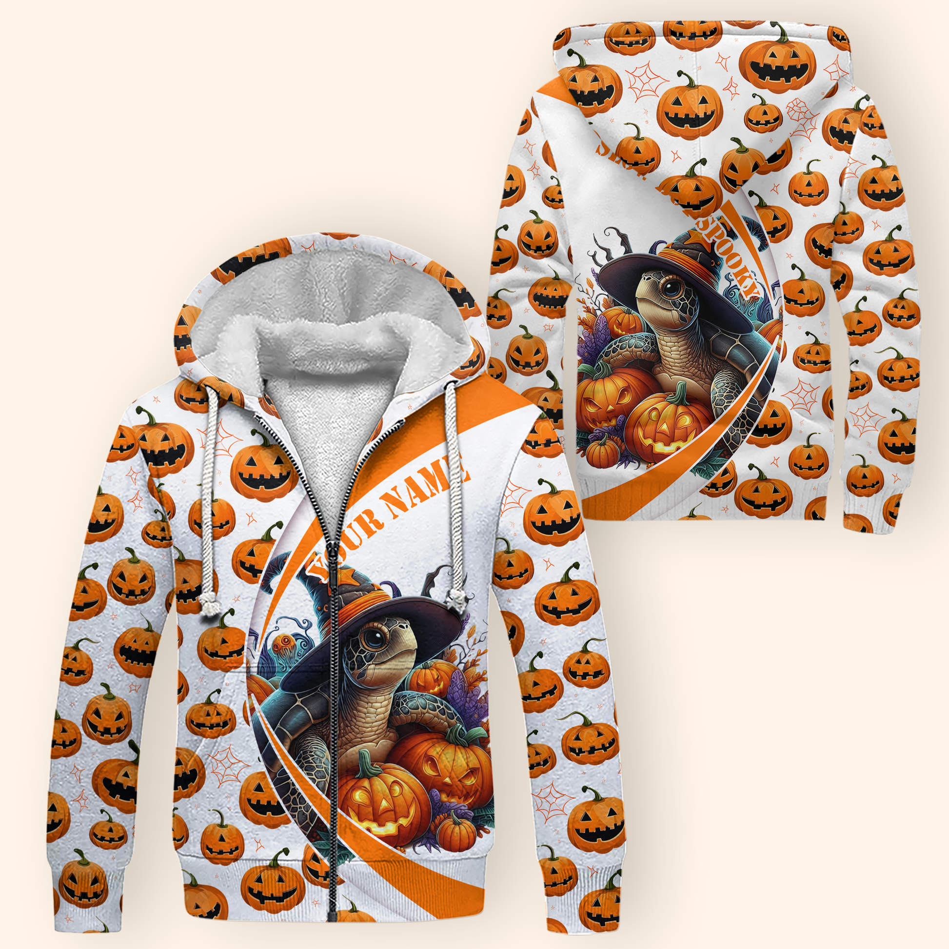 Slow But Spooky Turtle Hoodie – Halloween Pumpkin Zip Up, Custom Name Gift, Custom Choo