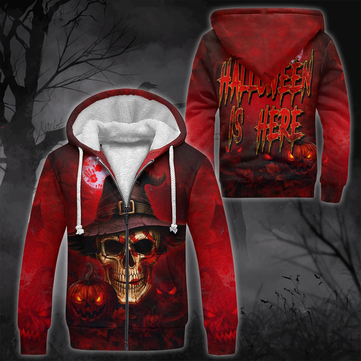 Halloween Is Here Hoodie – Skull And Pumpkin Print 3D Sweatshirt