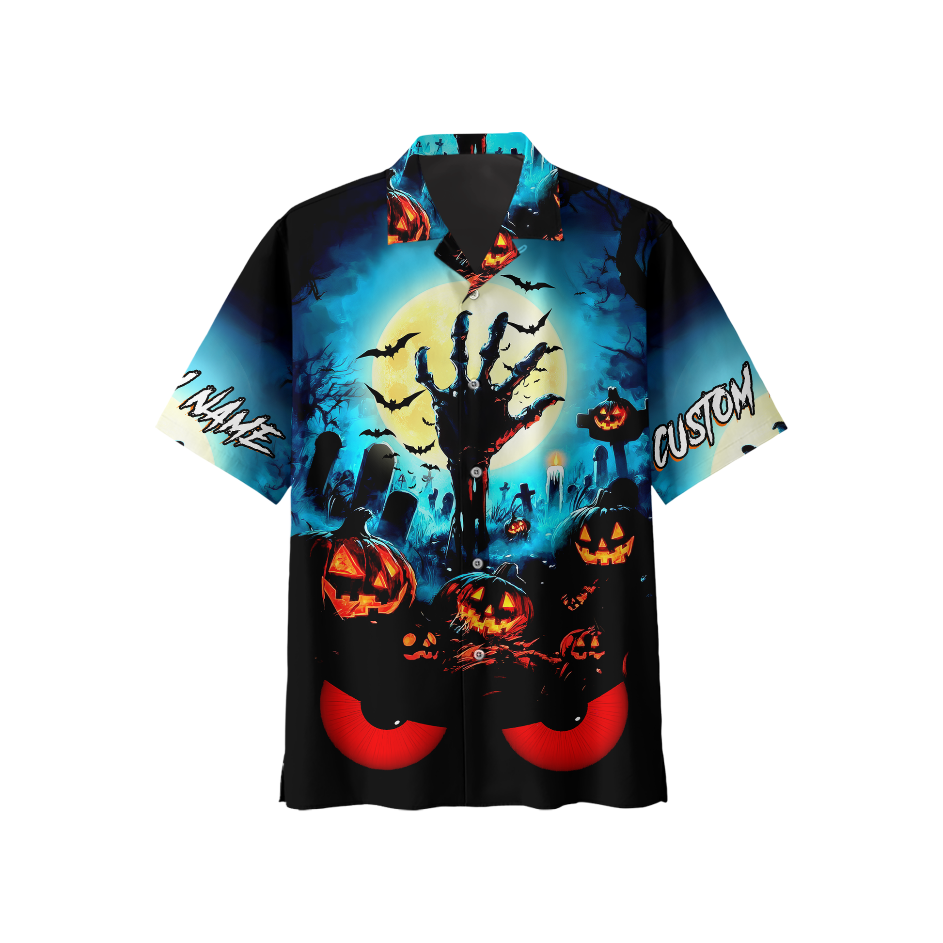 Personalized Halloween Hoodie – Scary Pumpkin Graveyard Full Moon Zip Up, Custom Choo