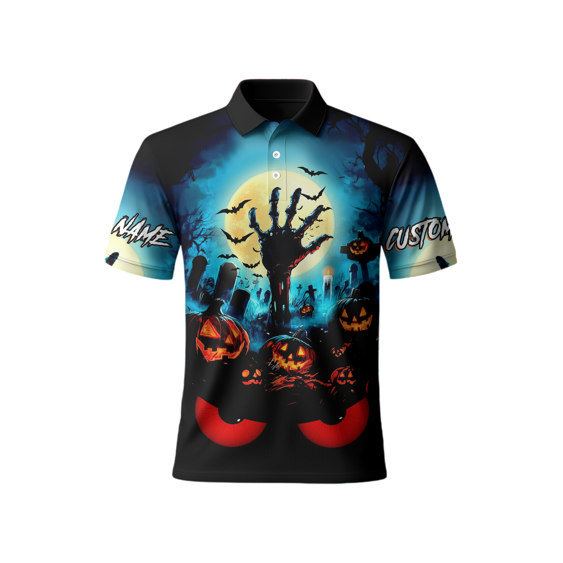 Personalized Halloween Hoodie – Scary Pumpkin Graveyard Full Moon Zip Up, Custom Choo