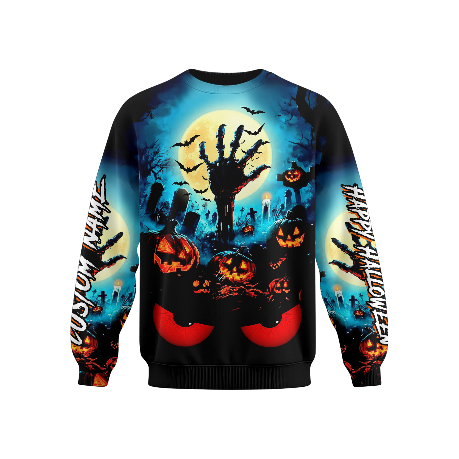 Personalized Halloween Hoodie – Scary Pumpkin Graveyard Full Moon Zip Up, Custom Choo