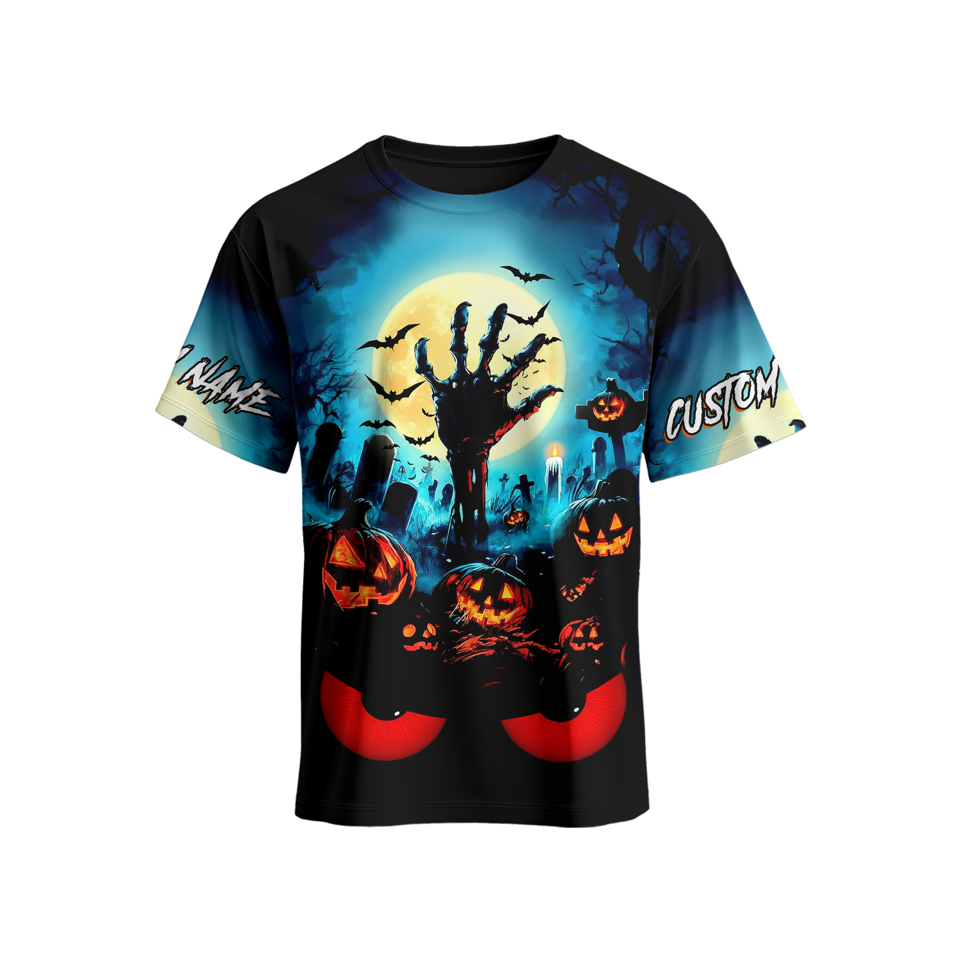 Personalized Halloween Hoodie – Scary Pumpkin Graveyard Full Moon Zip Up, Custom Choo