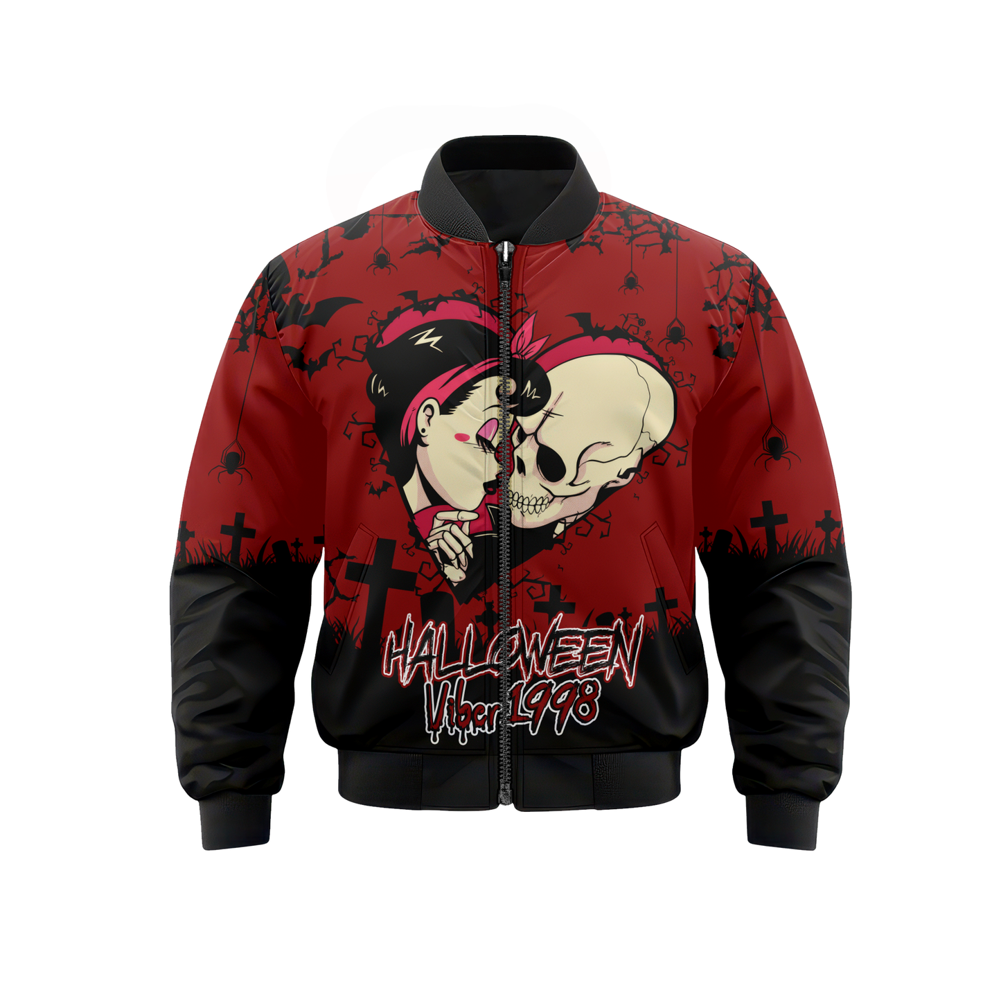 Halloween Couple Hoodie – Gothic Skull & Girl Love – Spooky Vibes Zip Up Hoodie, Custom Choo