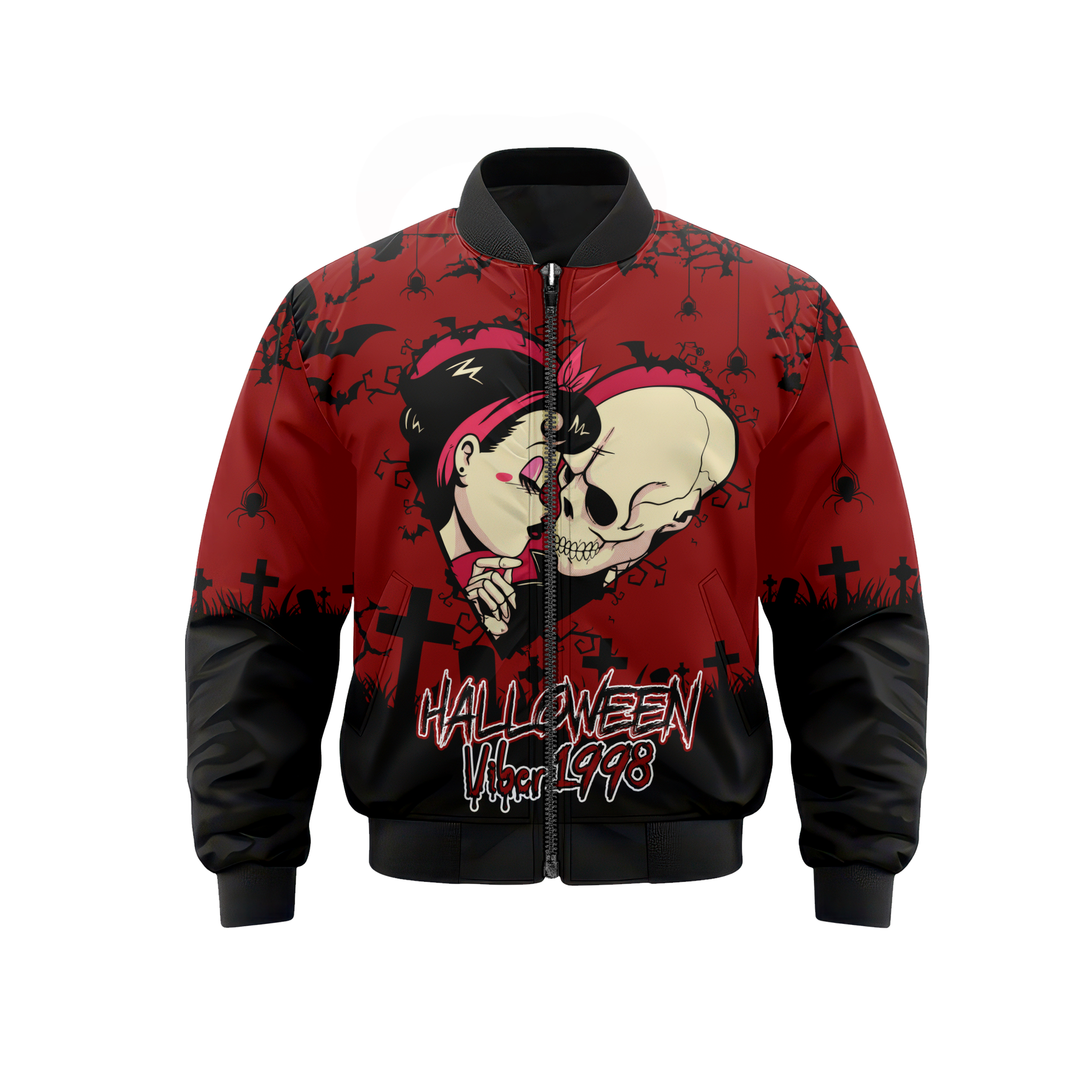 Halloween Couple Hoodie – Gothic Skull & Girl Love – Spooky Vibes Zip Up Hoodie, Custom Choo