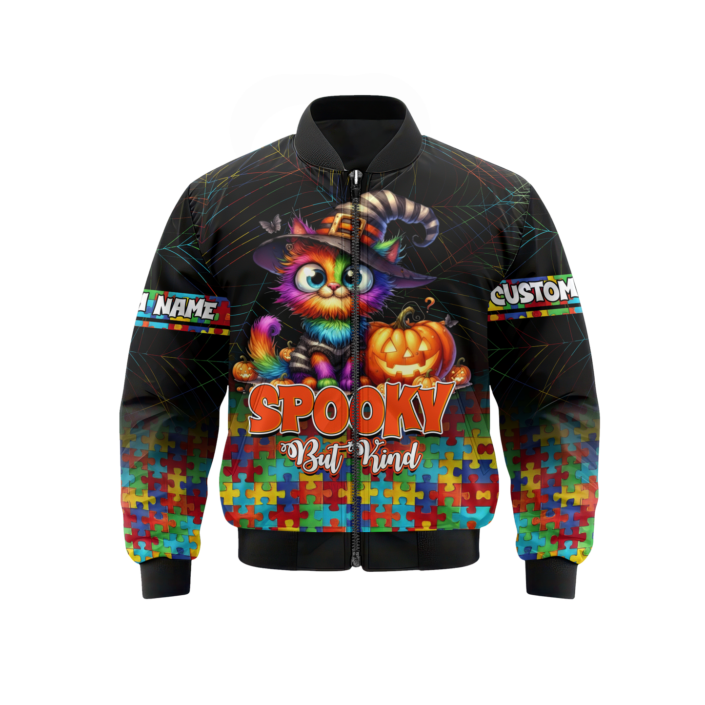 Spooky But Kind Hoodie – Autism Awareness Halloween Cat Zip Up, Custom Name, Custom Choo