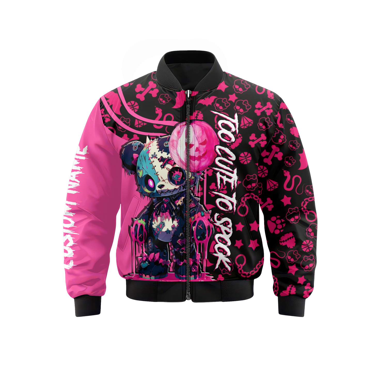 Custom Name Halloween Hoodie – Cute Scary Teddy Bear Pink Black Outfit, Custom Choo