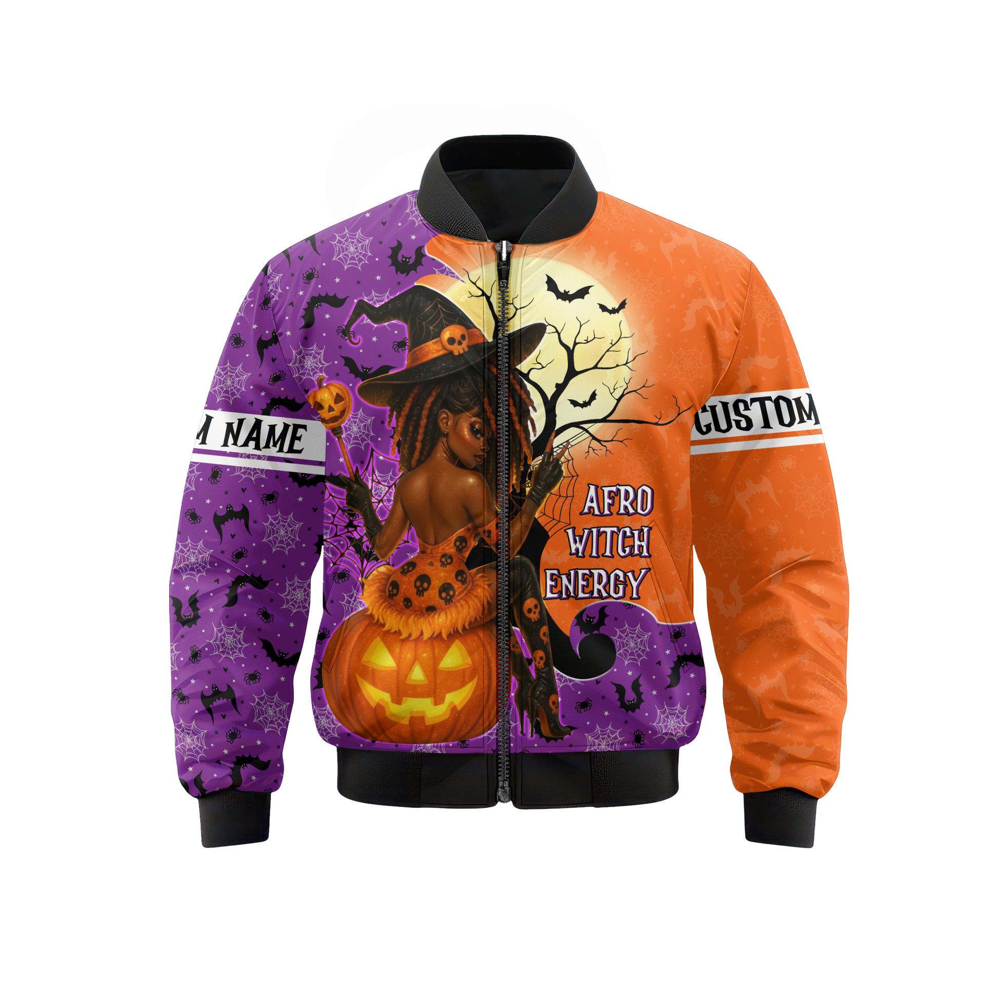 Custom Name Halloween Hoodie – Afro Witch Energy Pumpkin Witch Outfit, Custom Choo