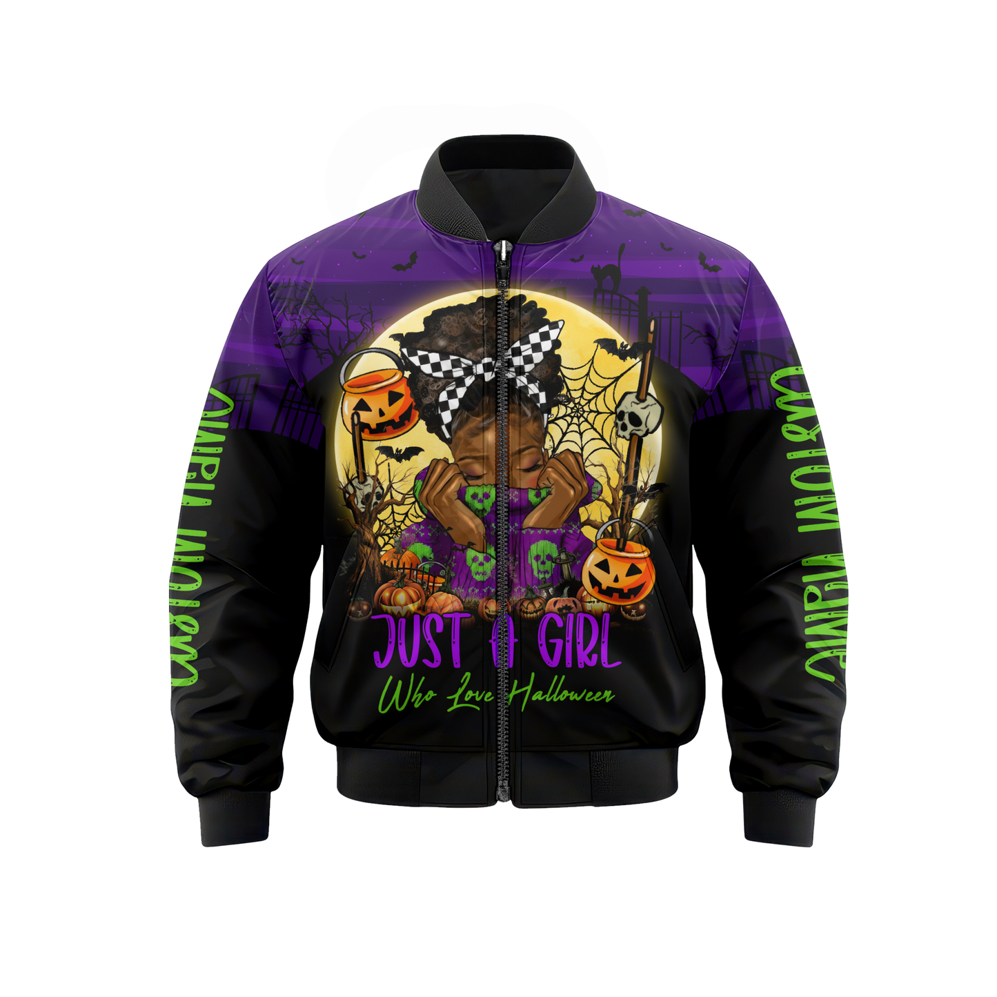 Just A Girl Who Loves Halloween Hoodie – Personalized Name Zip Up Jacket, Custom Choo