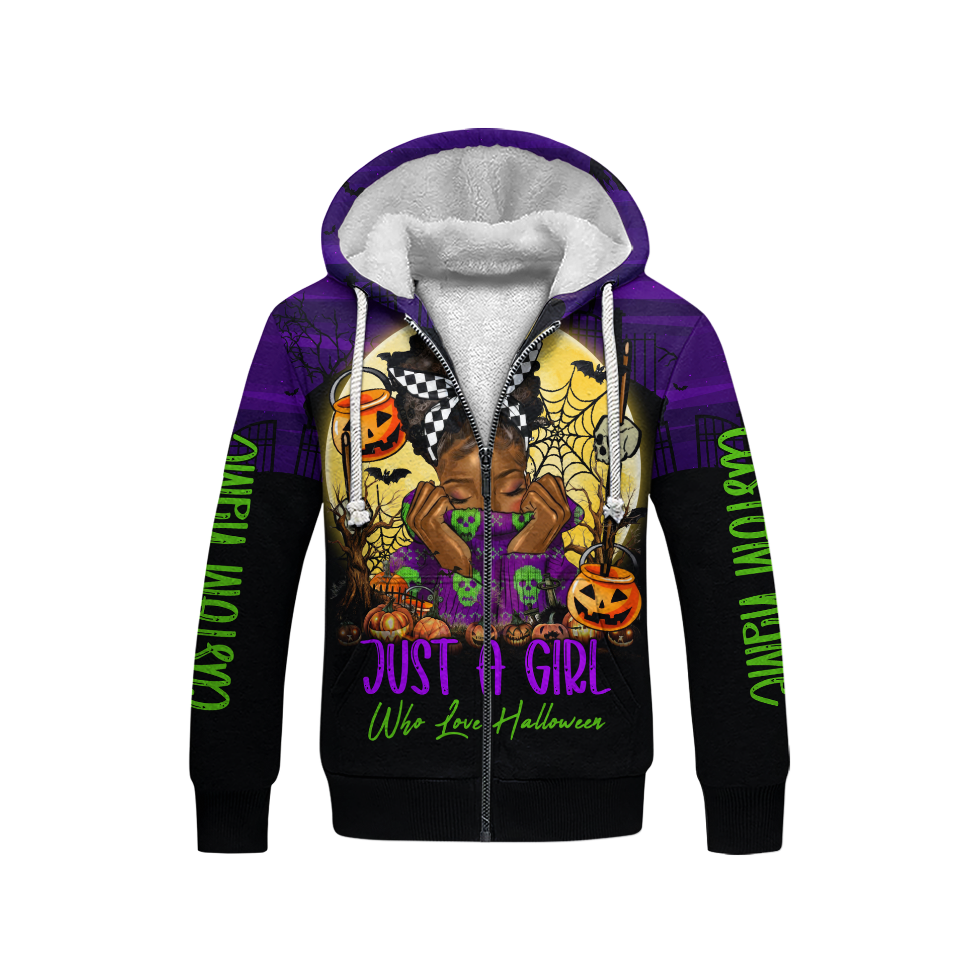 Just A Girl Who Loves Halloween Hoodie – Personalized Name Zip Up Jacket, Custom Choo