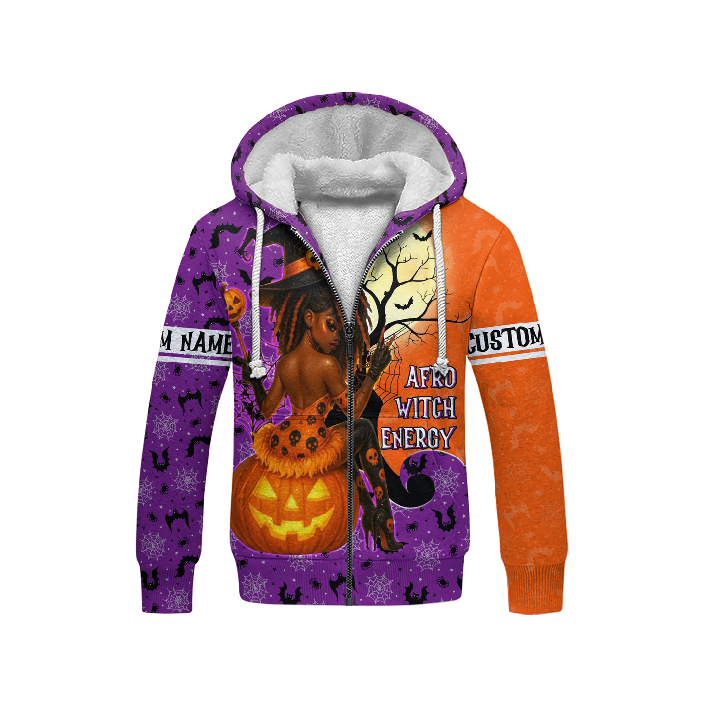 Custom Name Halloween Hoodie – Afro Witch Energy Pumpkin Witch Outfit, Custom Choo