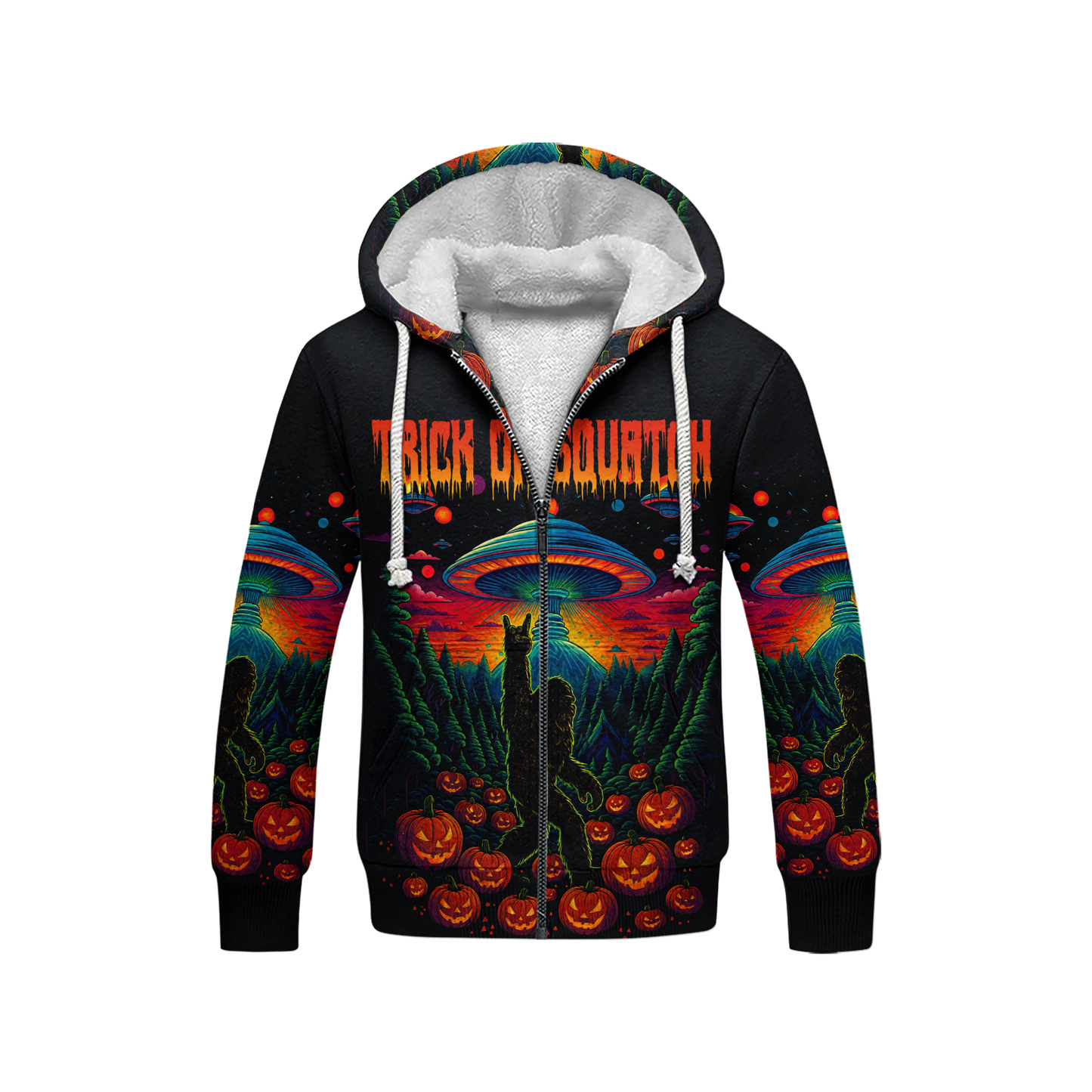 Psychedelic Bigfoot & Alien Abduction Halloween Shirt