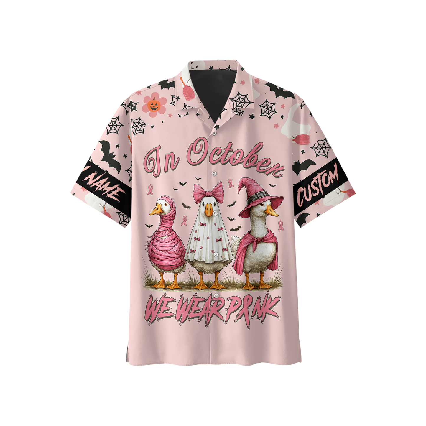 In October We Wear Pink Goose Hoodie – Breast Cancer Awareness Halloween Zip Up, Custom Choo