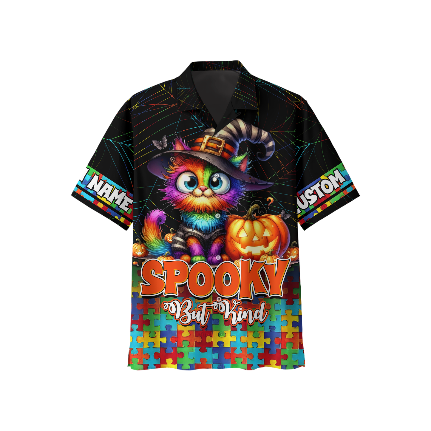 Spooky But Kind Hoodie – Autism Awareness Halloween Cat Zip Up, Custom Name, Custom Choo