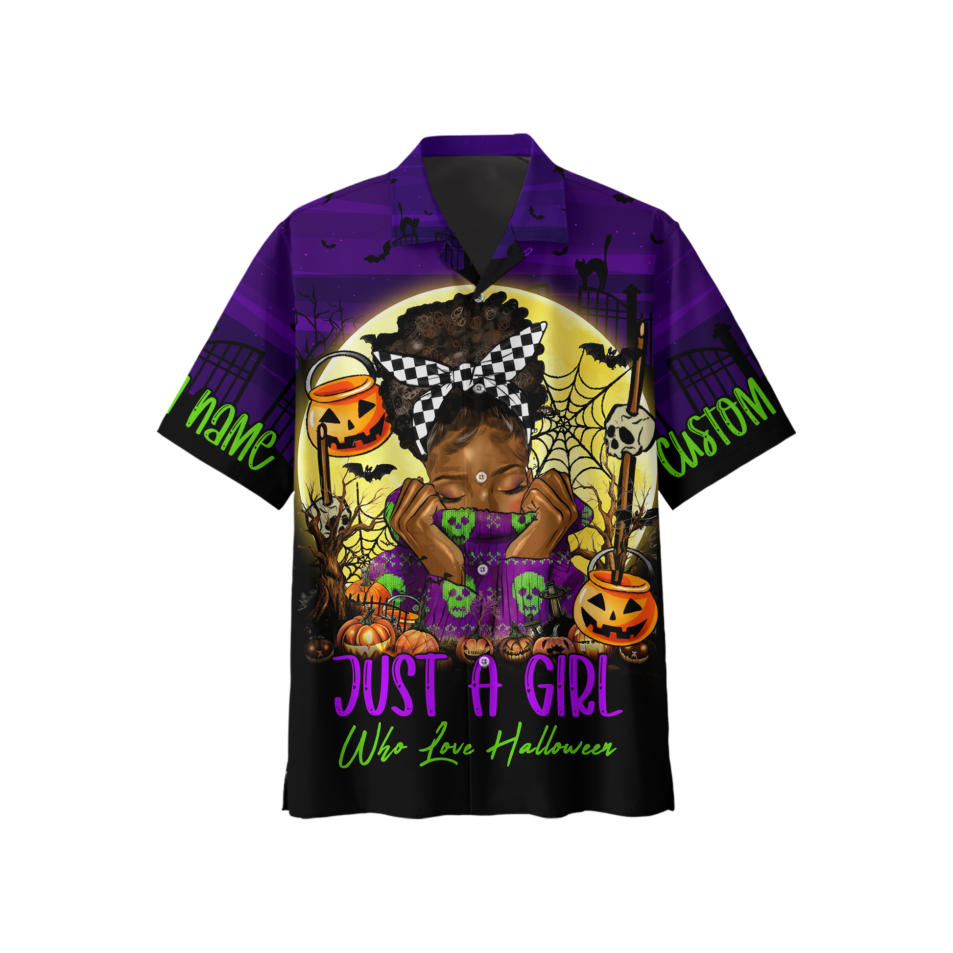 Just A Girl Who Loves Halloween Hoodie – Personalized Name Zip Up Jacket, Custom Choo