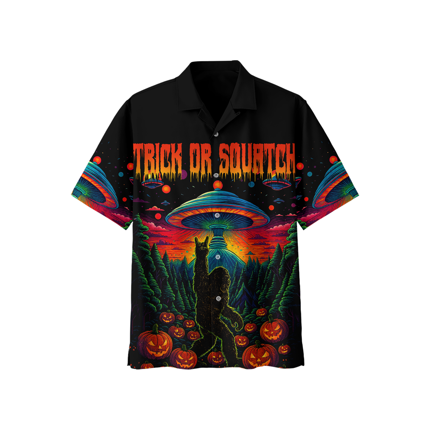 Psychedelic Bigfoot & Alien Abduction Halloween Shirt