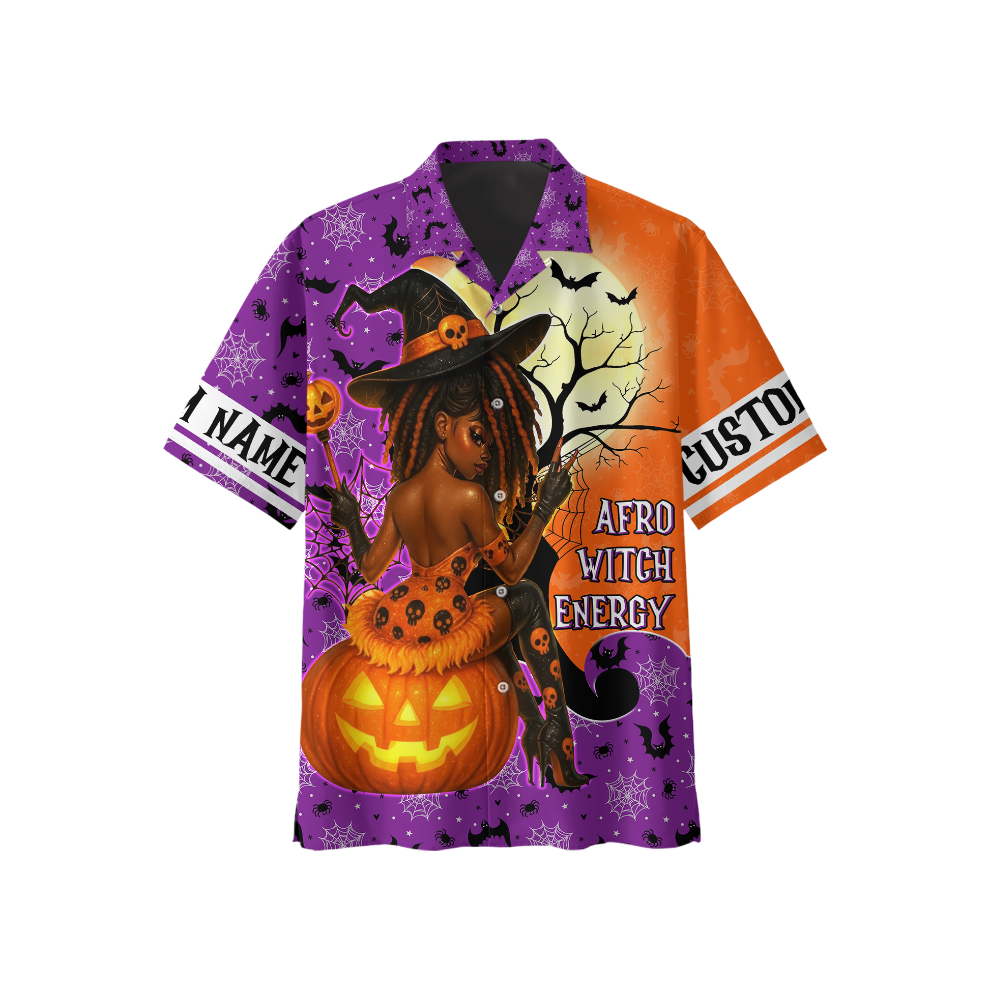 Custom Name Halloween Hoodie – Afro Witch Energy Pumpkin Witch Outfit, Custom Choo