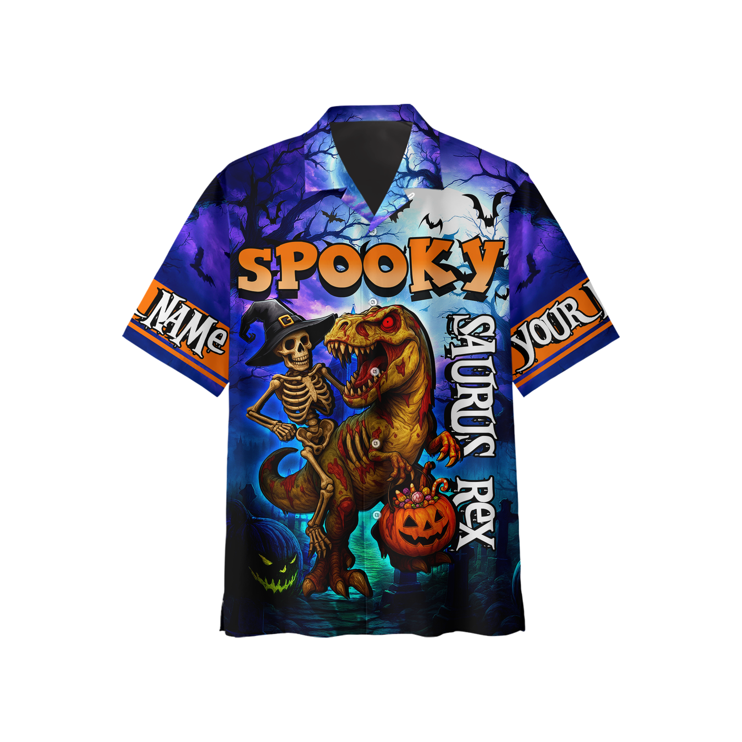 Spooky Saurus Rex Hoodie – Halloween Dinosaur & Skeleton Zip Up, Custom Name Gift, Custom Choo