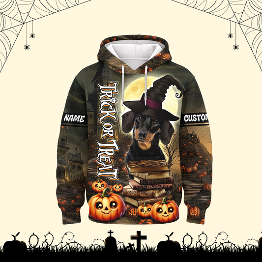 Personalized Halloween Dachshund Witch, Custom Choo