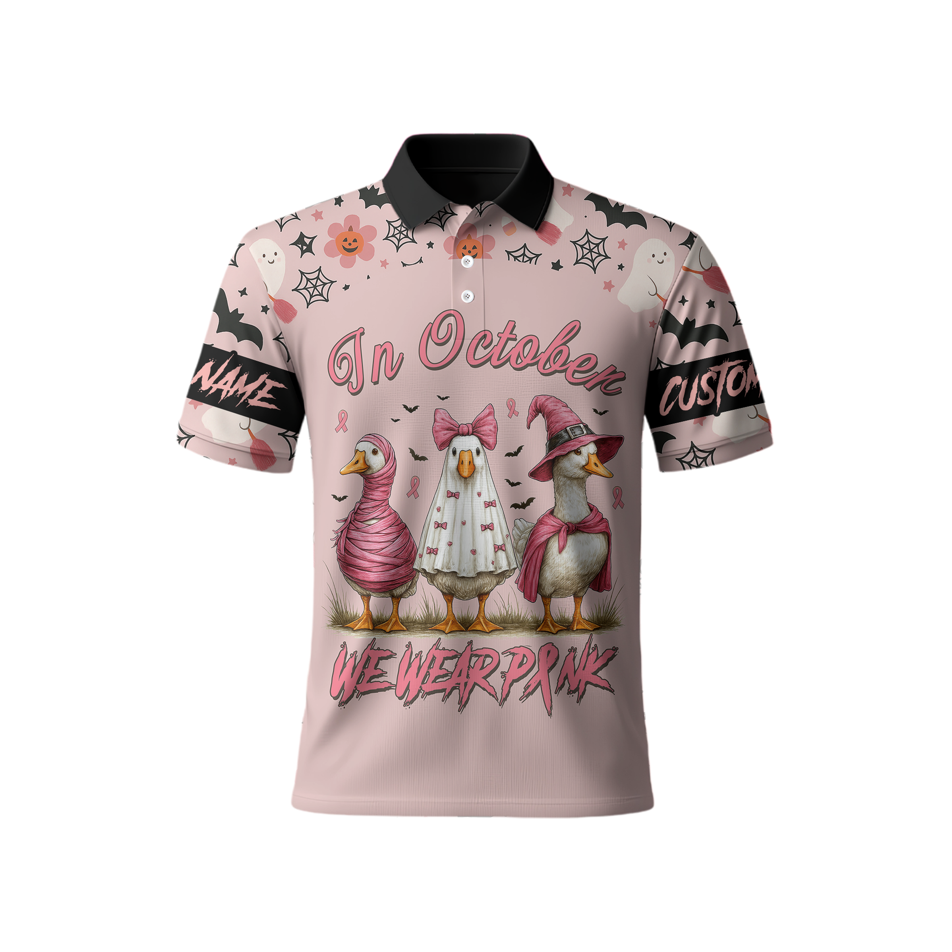 In October We Wear Pink Goose Hoodie – Breast Cancer Awareness Halloween Zip Up, Custom Choo
