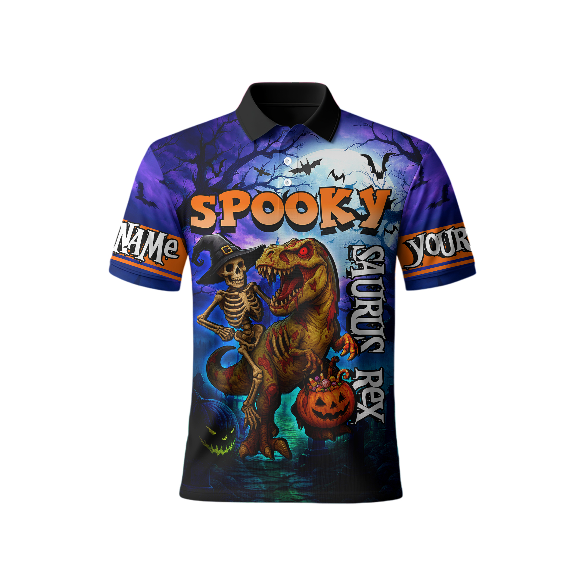 Spooky Saurus Rex Hoodie – Halloween Dinosaur & Skeleton Zip Up, Custom Name Gift, Custom Choo