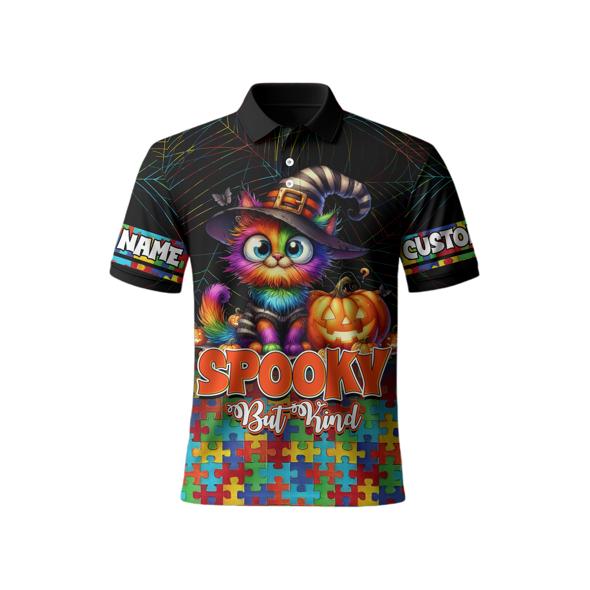 Spooky But Kind Hoodie – Autism Awareness Halloween Cat Zip Up, Custom Name, Custom Choo