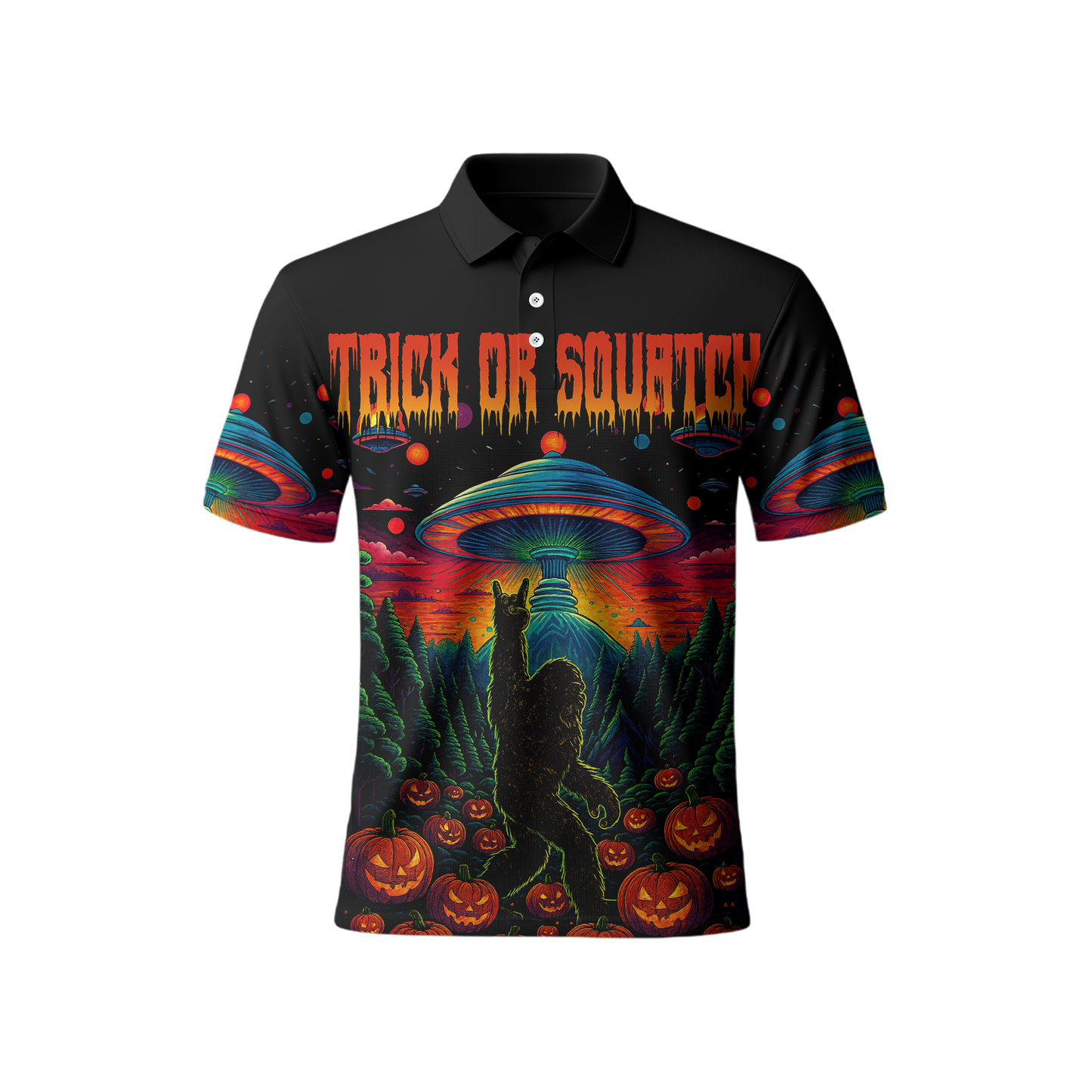 Psychedelic Bigfoot & Alien Abduction Halloween Shirt