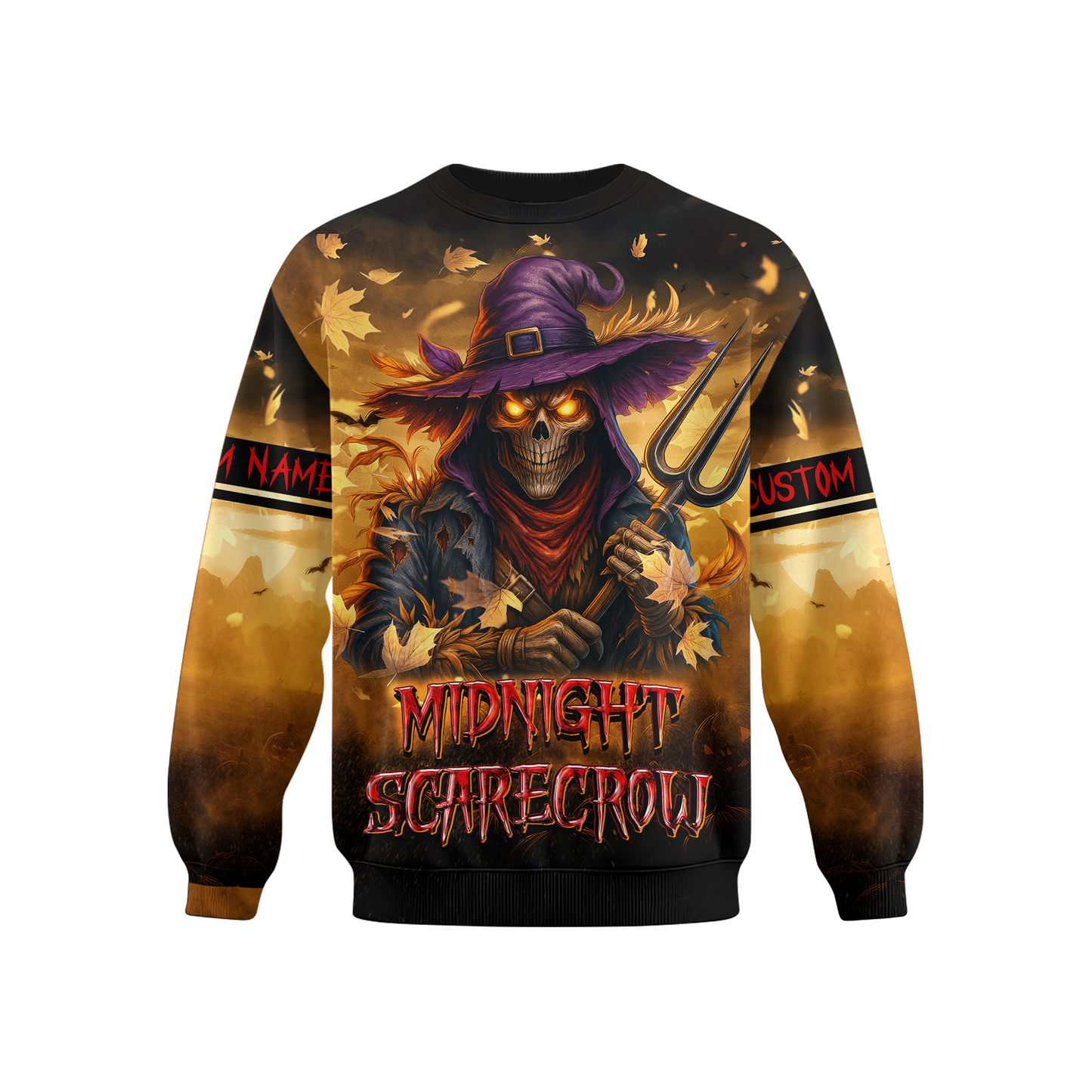 Personalized Midnight Scarecrow Hoodie – Creepy Pumpkin Halloween Outfit, Custom Choo