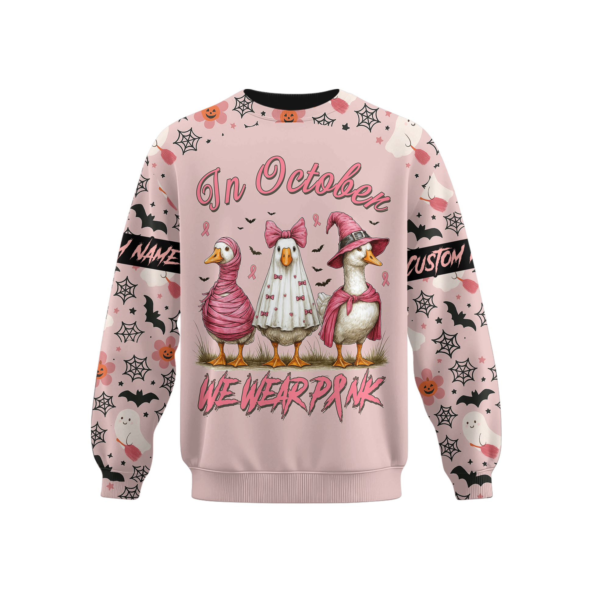 In October We Wear Pink Goose Hoodie – Breast Cancer Awareness Halloween Zip Up, Custom Choo