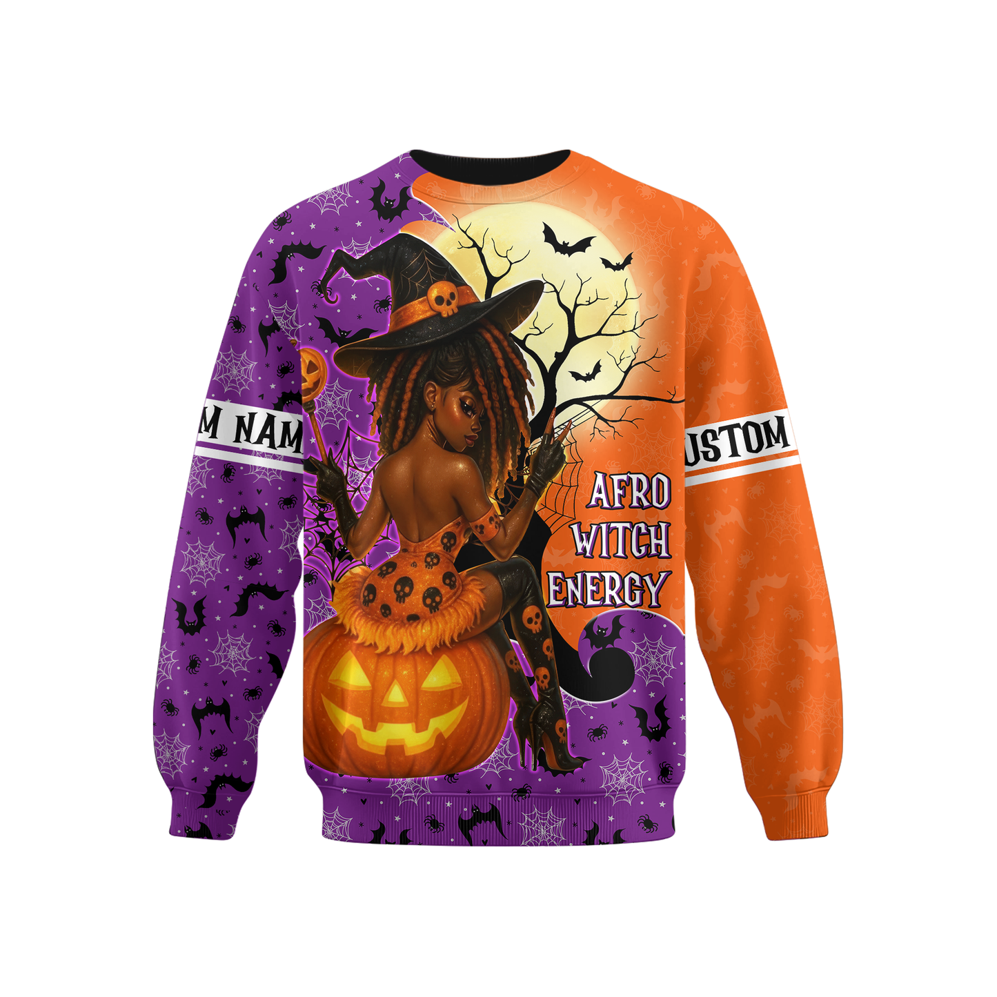 Custom Name Halloween Hoodie – Afro Witch Energy Pumpkin Witch Outfit, Custom Choo