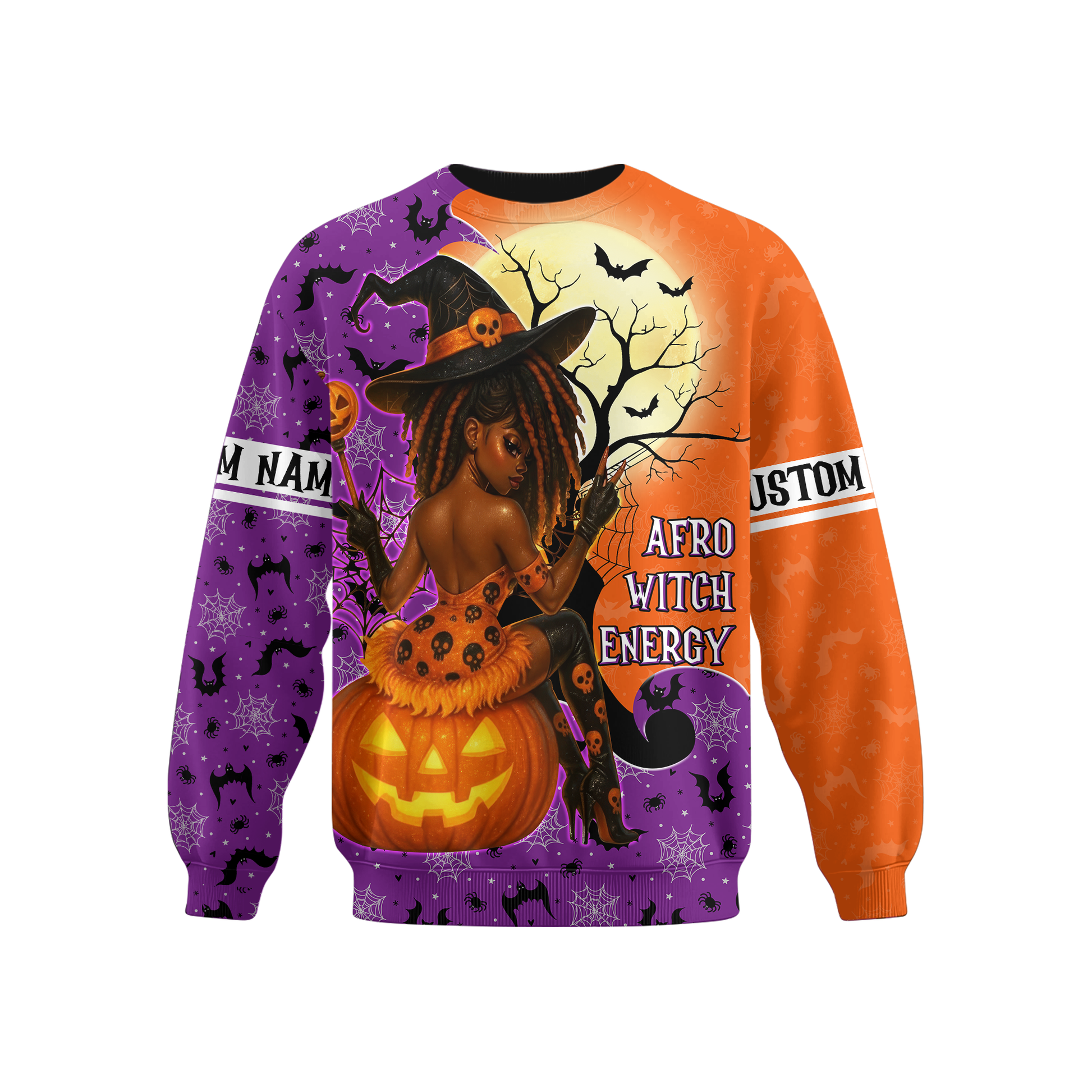 Custom Name Halloween Hoodie – Afro Witch Energy Pumpkin Witch Outfit, Custom Choo