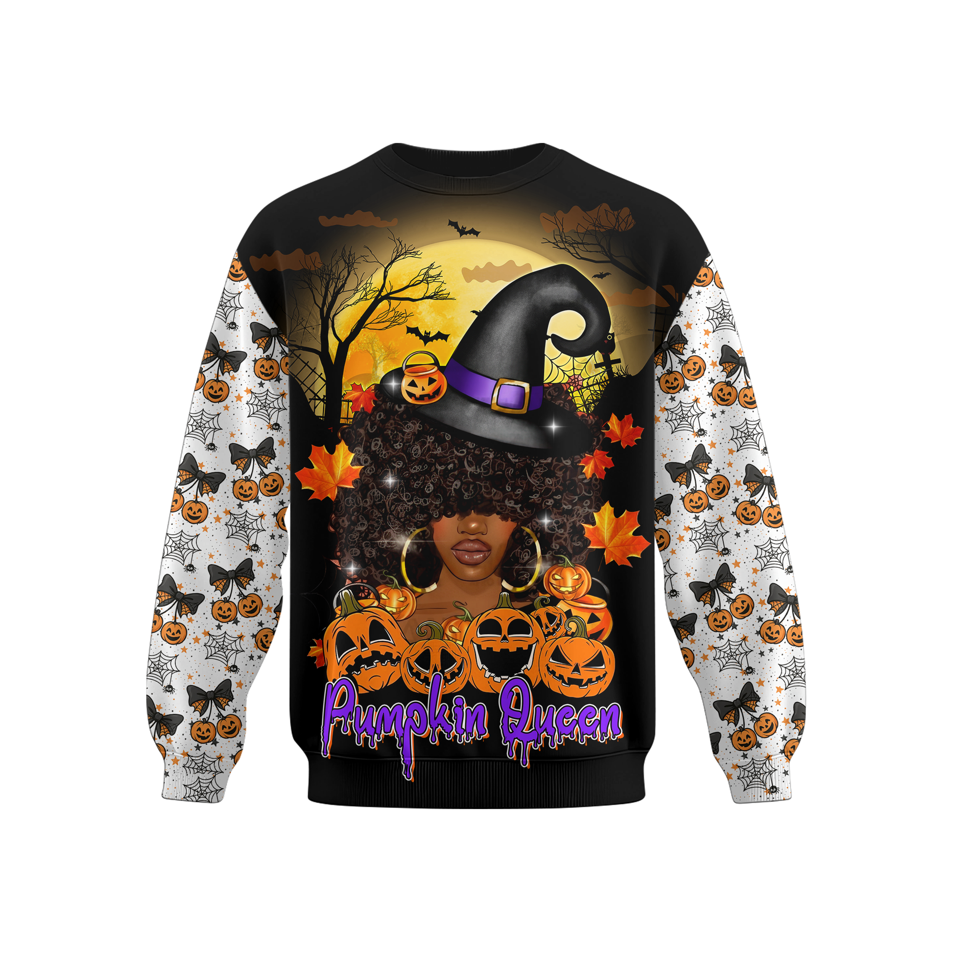 Pumpkin Queen Hoodie – Halloween Witch Girl Zip Up Jacket with Pumpkin Design, Custom Choo