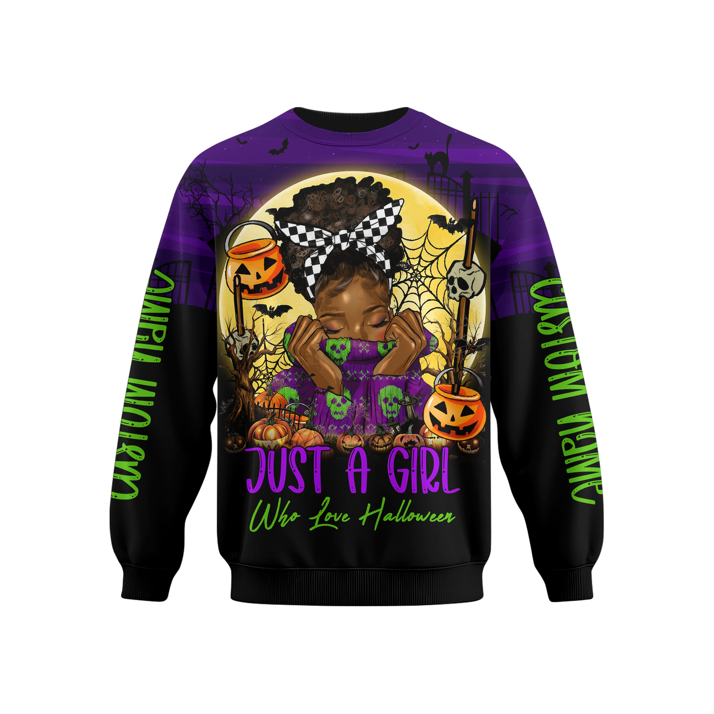Just A Girl Who Loves Halloween Hoodie – Personalized Name Zip Up Jacket, Custom Choo