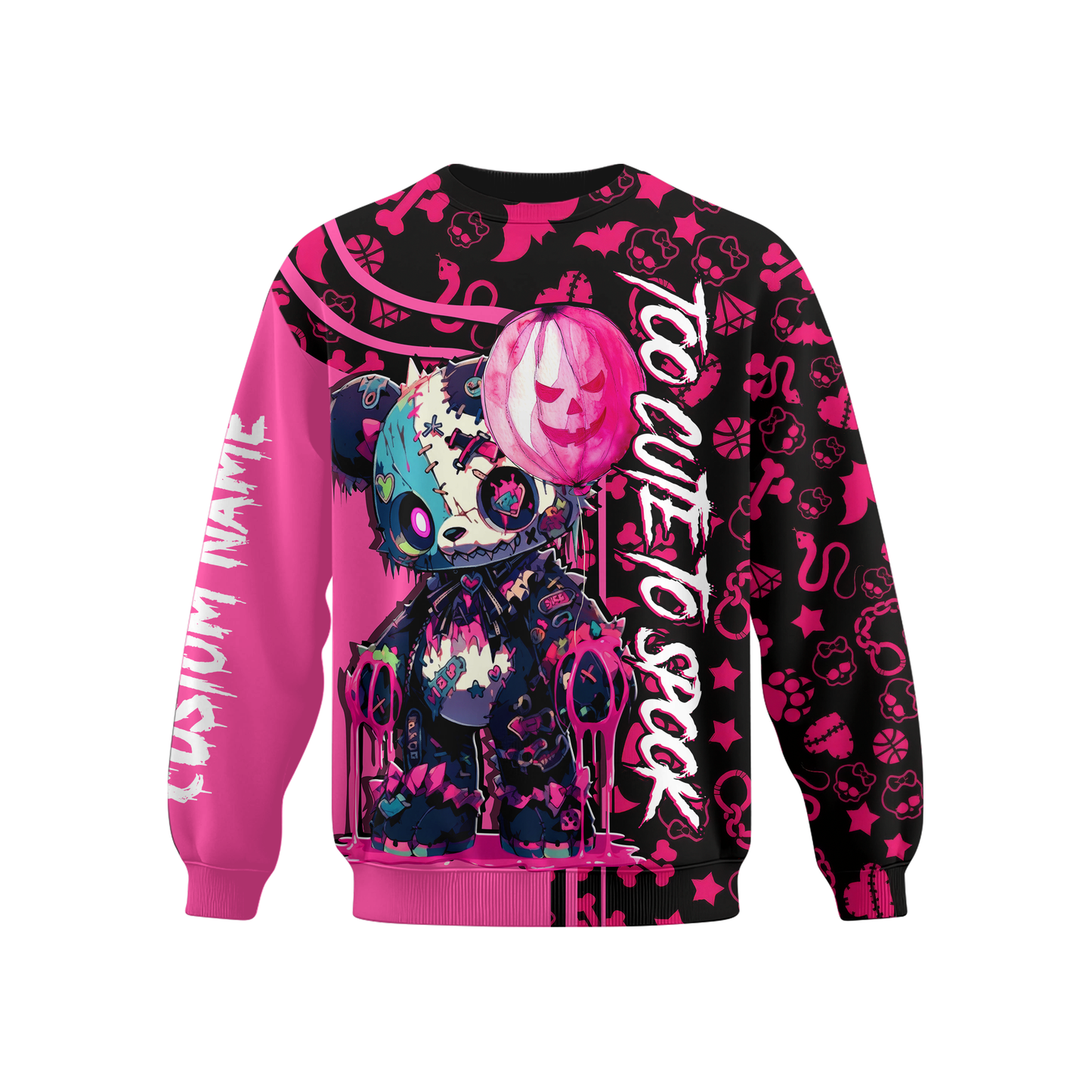 Custom Name Halloween Hoodie – Cute Scary Teddy Bear Pink Black Outfit, Custom Choo