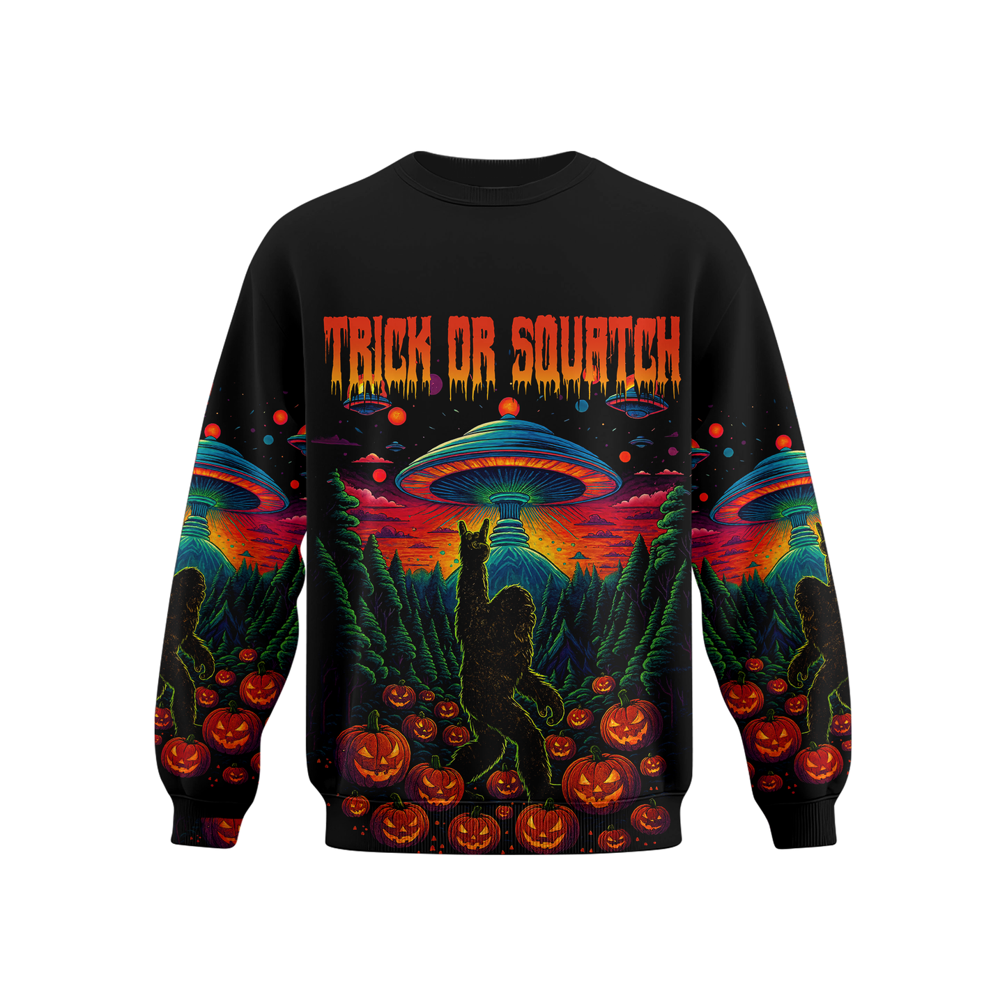 Psychedelic Bigfoot & Alien Abduction Halloween Shirt