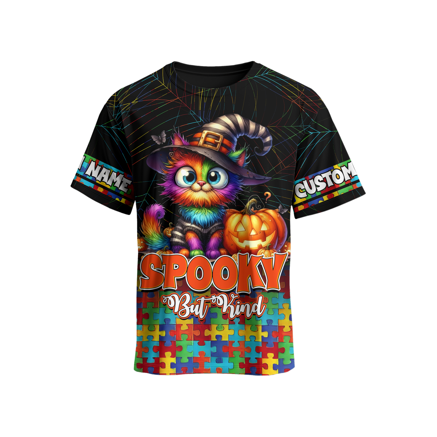 Spooky But Kind Hoodie – Autism Awareness Halloween Cat Zip Up, Custom Name, Custom Choo