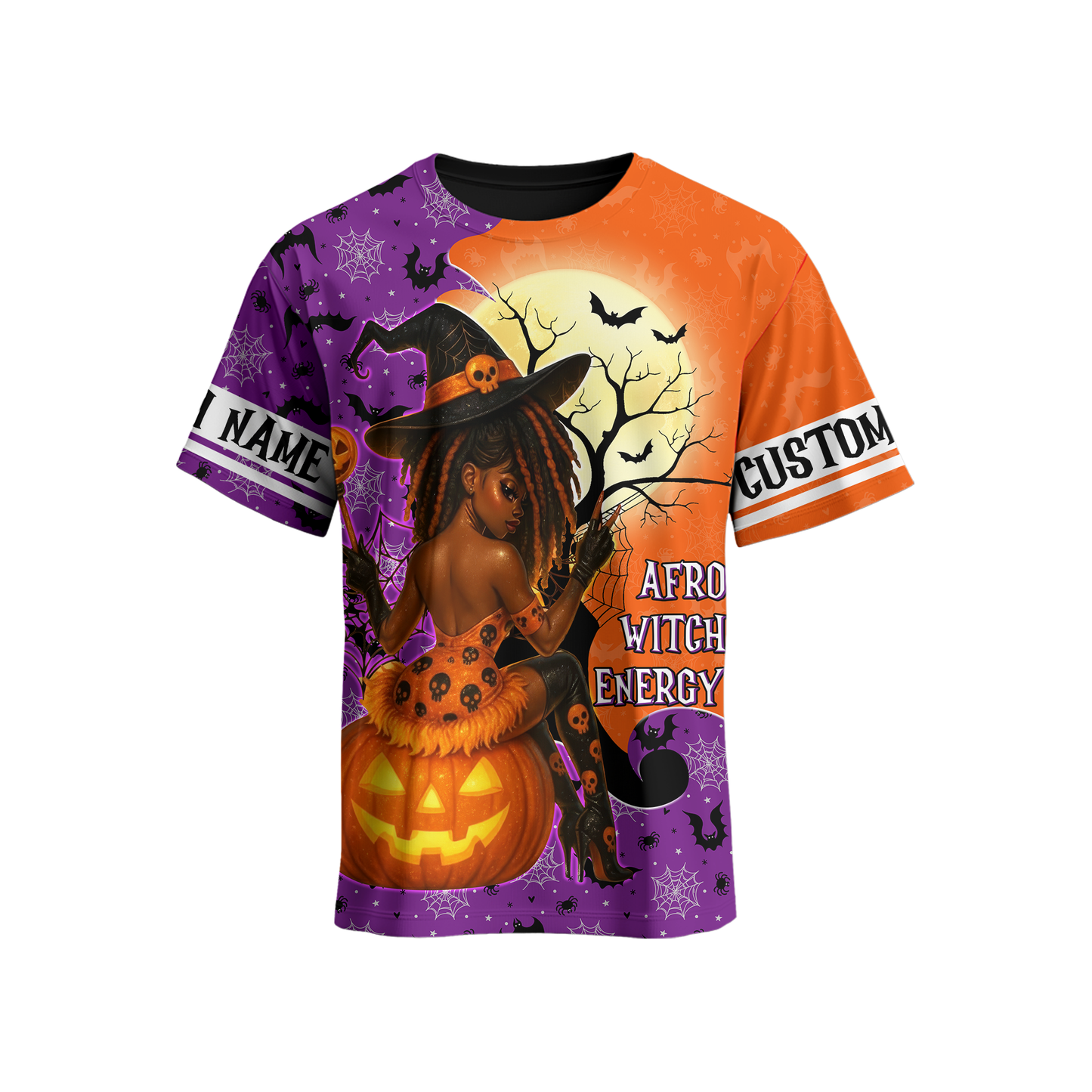 Custom Name Halloween Hoodie – Afro Witch Energy Pumpkin Witch Outfit, Custom Choo