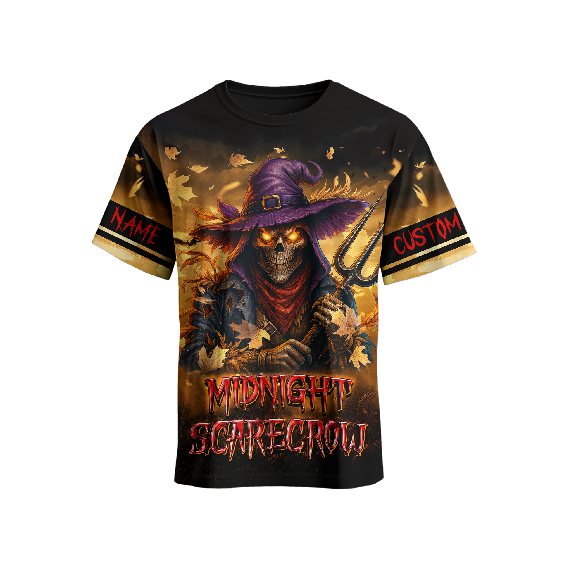 Personalized Midnight Scarecrow Hoodie – Creepy Pumpkin Halloween Outfit, Custom Choo
