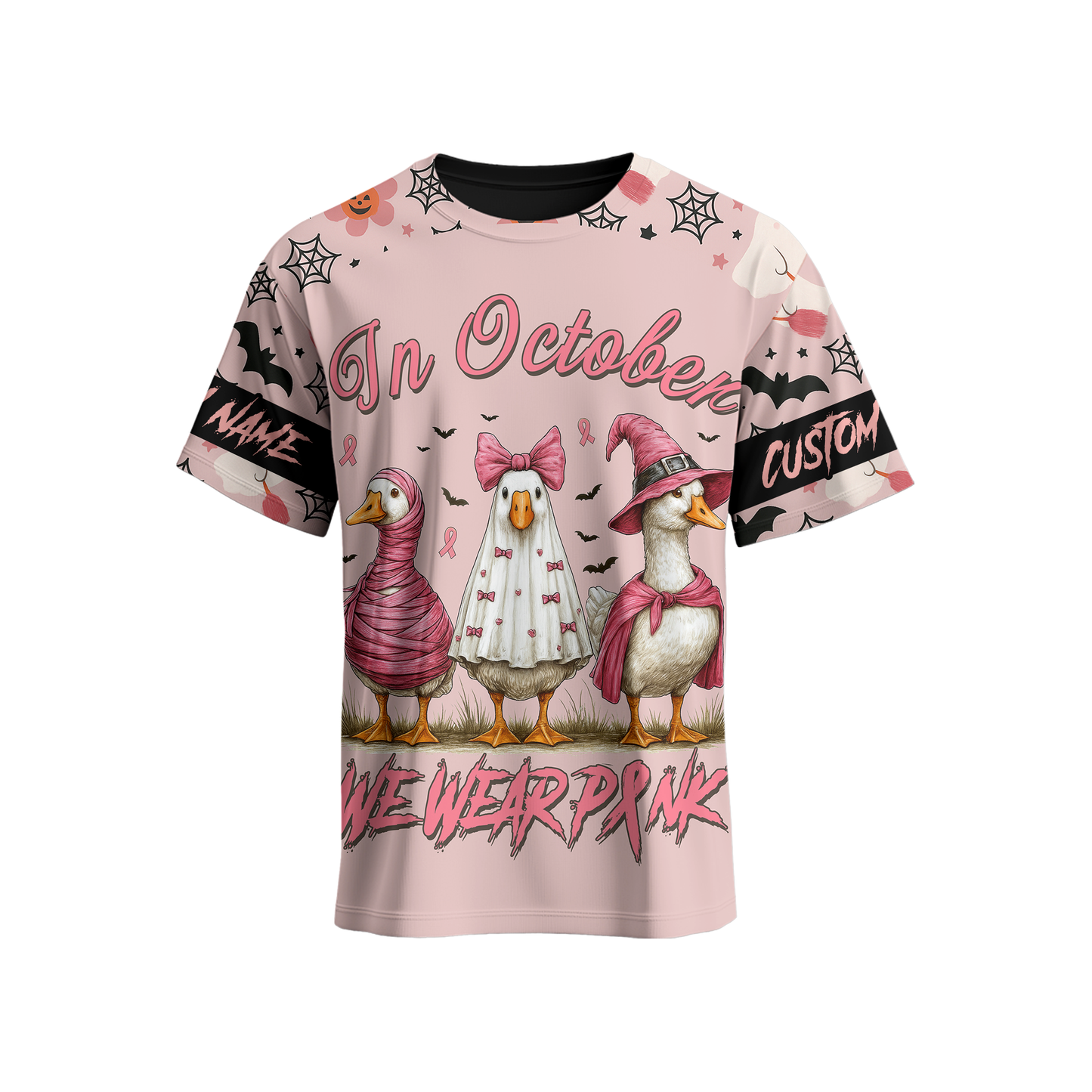 In October We Wear Pink Goose Hoodie – Breast Cancer Awareness Halloween Zip Up, Custom Choo