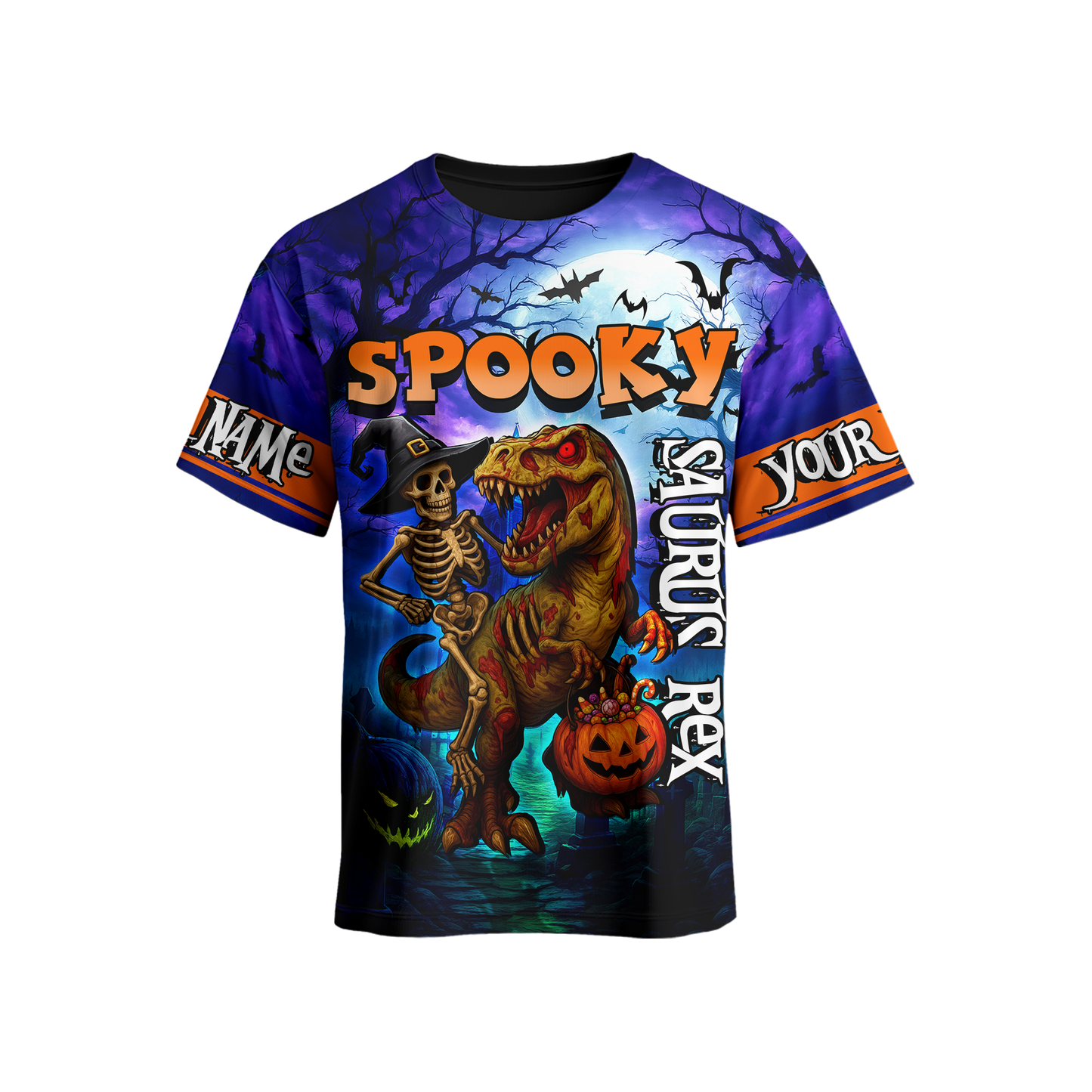 Spooky Saurus Rex Hoodie – Halloween Dinosaur & Skeleton Zip Up, Custom Name Gift, Custom Choo