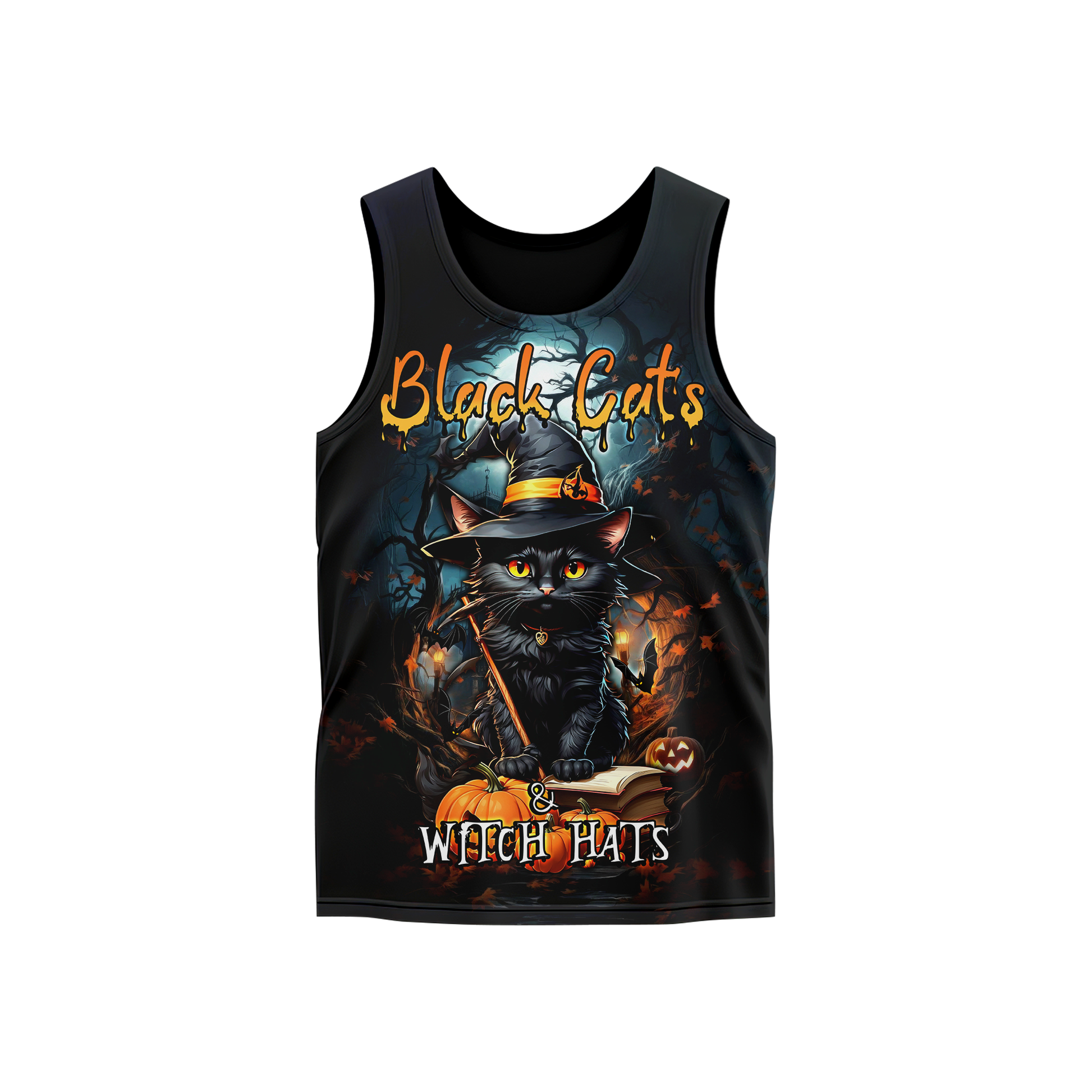 Black Cats & Witch Hats Hoodie – Personalized Halloween Cat Zip Up Jacket, Custom Choo