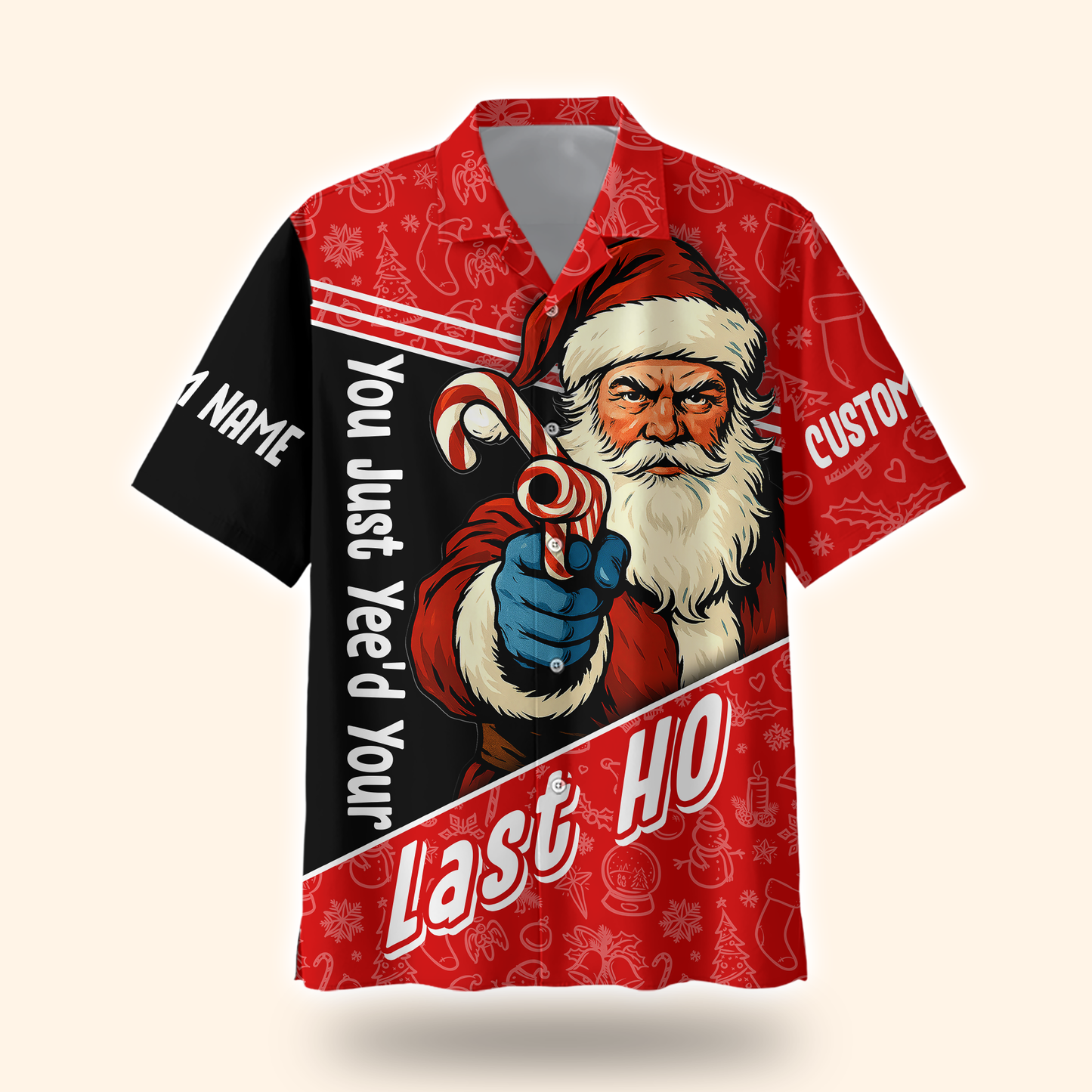 Funny Santa Hoodie – You Just Yeed Your Last Ho, Custom Name Christmas Zip Up, Holiday Humor Hoodie Gift
