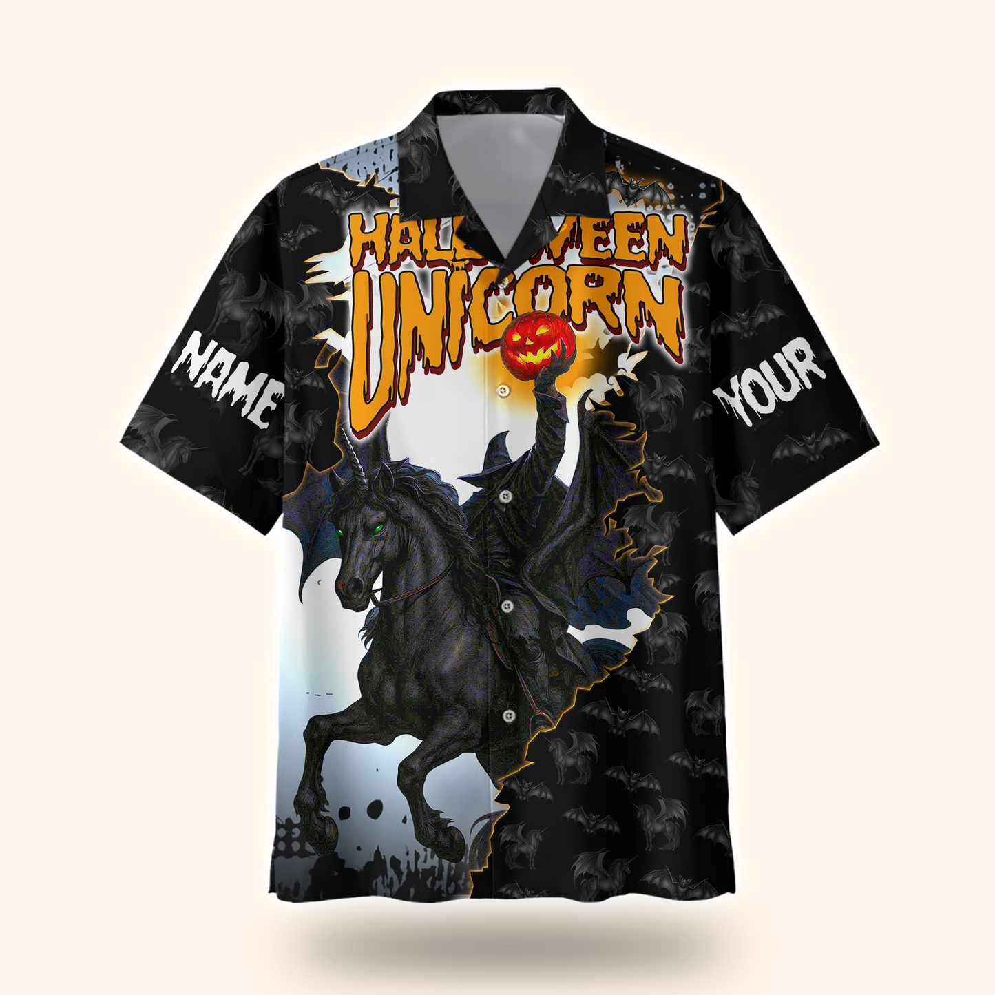 Halloween Unicorn Hoodie – Spooky Black Unicorn Zip Up Jacket, Custom Name Gift, Custom Choo