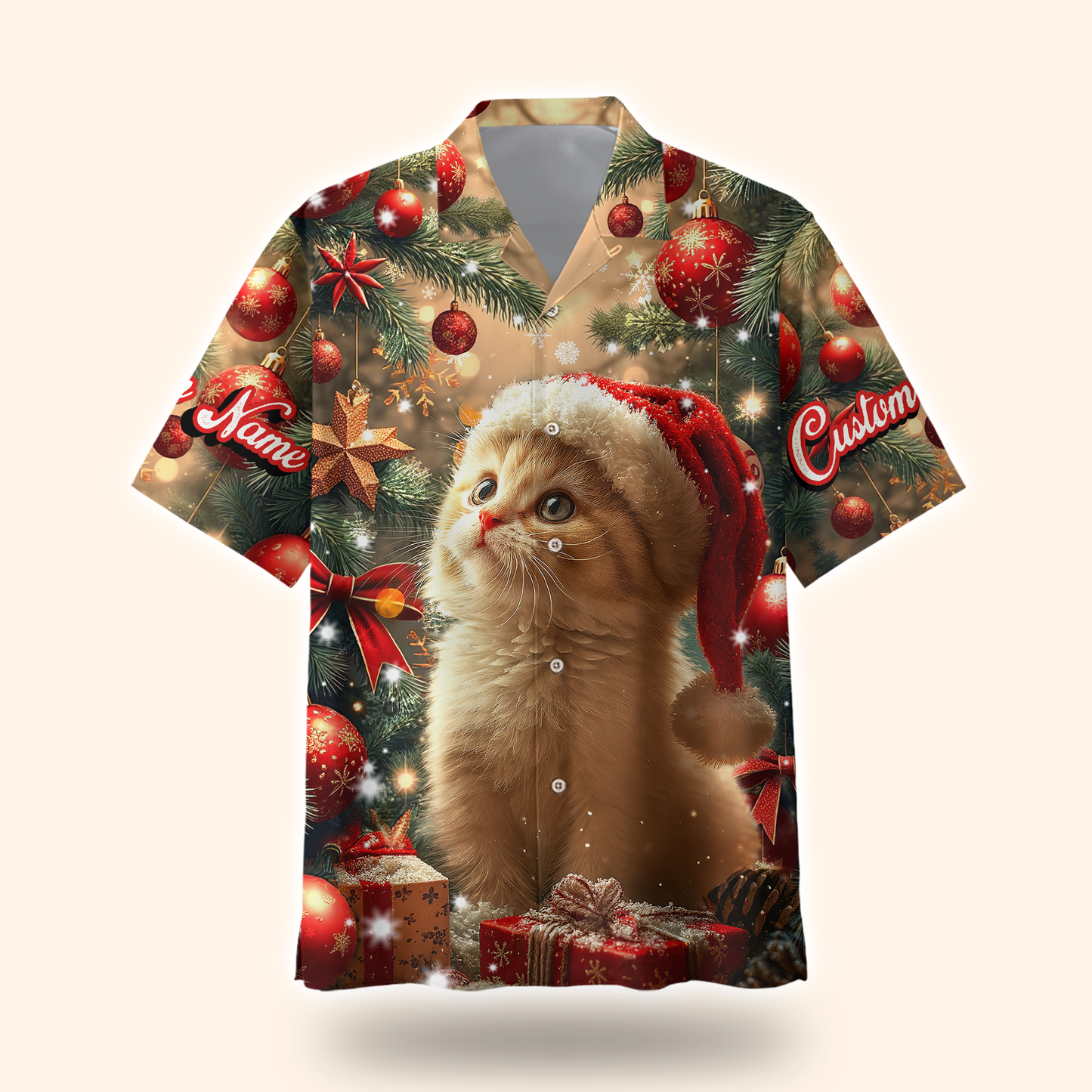 Cute Cat Christmas Hoodie – Personalized Santa Kitty Zip Up