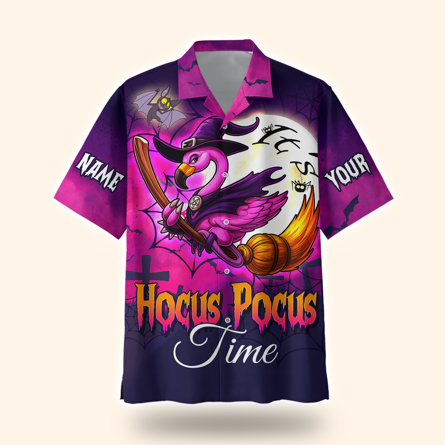 Personalized Hocus Pocus Hoodie – Flamingo Witch on Broom Halloween Zip Up, Custom Choo