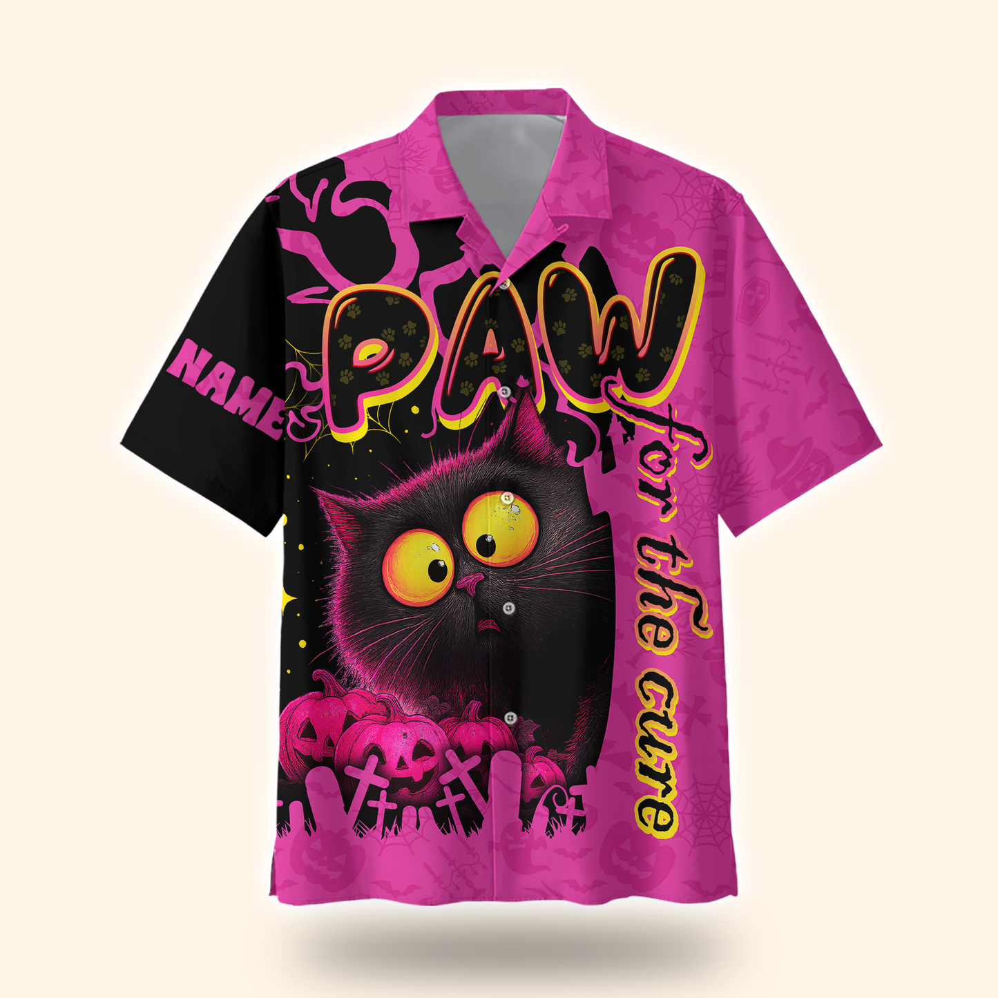 Personalized Cat Hoodie – Paw for the Cure Black Cat Pink Halloween Zip Up, Custom Choo
