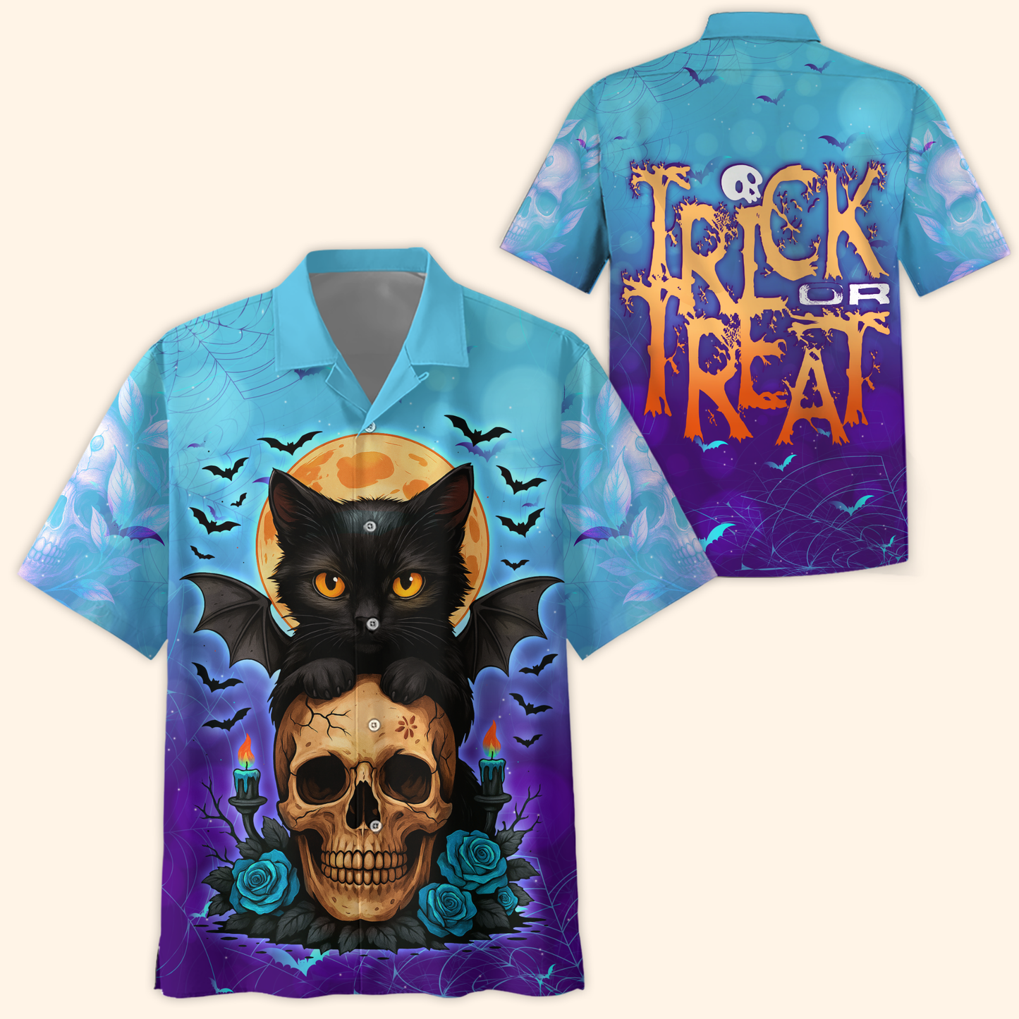 Midnight Spell Black Cat & Skull shirt, Custom Choo